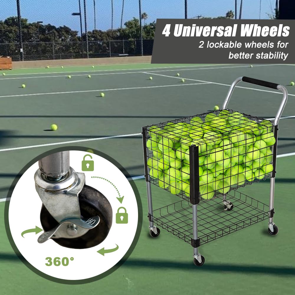 Premium Tennis Ball Cart with Wheels - Heavy Duty Portable Tennis Ball Holder Basket for Training & Coaching - Large Capacity for Sports Courts & Clubs - Ideal for Tennis Coaches, Players & Practice Sessions