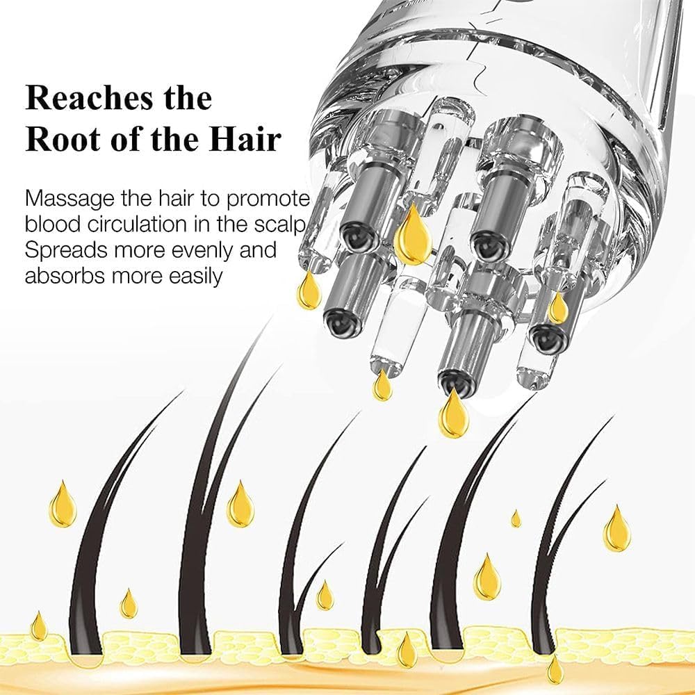 DLALA 1-Hair Oil Applicator with 6ml Tank - 5 Ball Heads & 6 Massage Teeth for Scalp Massage - Anti Hair Loss Lotion Dispenser - Essential Oil Applicator for Hair Growth (White) - Perfect for Home Hair Care & Salon Treatments
