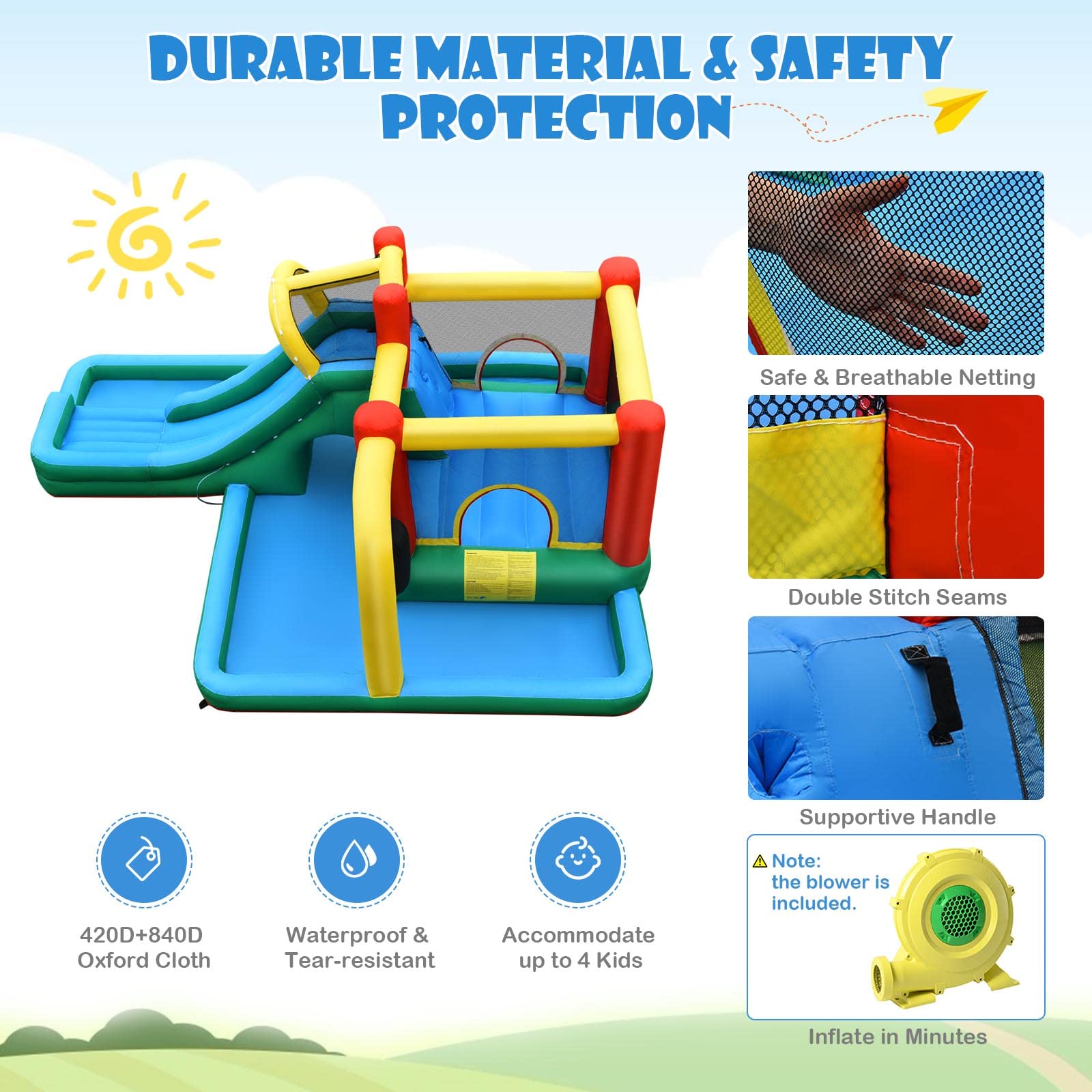 **HONEY JOY 6-in-1 Inflatable Water Slide Park with Splash Pool & Pendulum - Giant Bounce House for Kids & Adults - Outdoor Blow Up Water Slides with 735W Blower - Perfect for Backyard Parties, Summer Fun, and Family Gatherings**