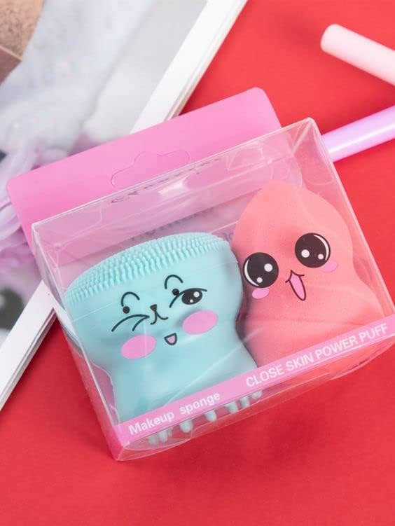 MIMY Octopus Design Makeup Sponge & Silicone Facial Cleansing Brush - 2-in-1 Beauty Tool for Exfoliating, Massaging & Flawless Makeup Application (Pack of 1, Color May Vary) | Perfect for Daily Skincare Routine & Professional Makeup Looks