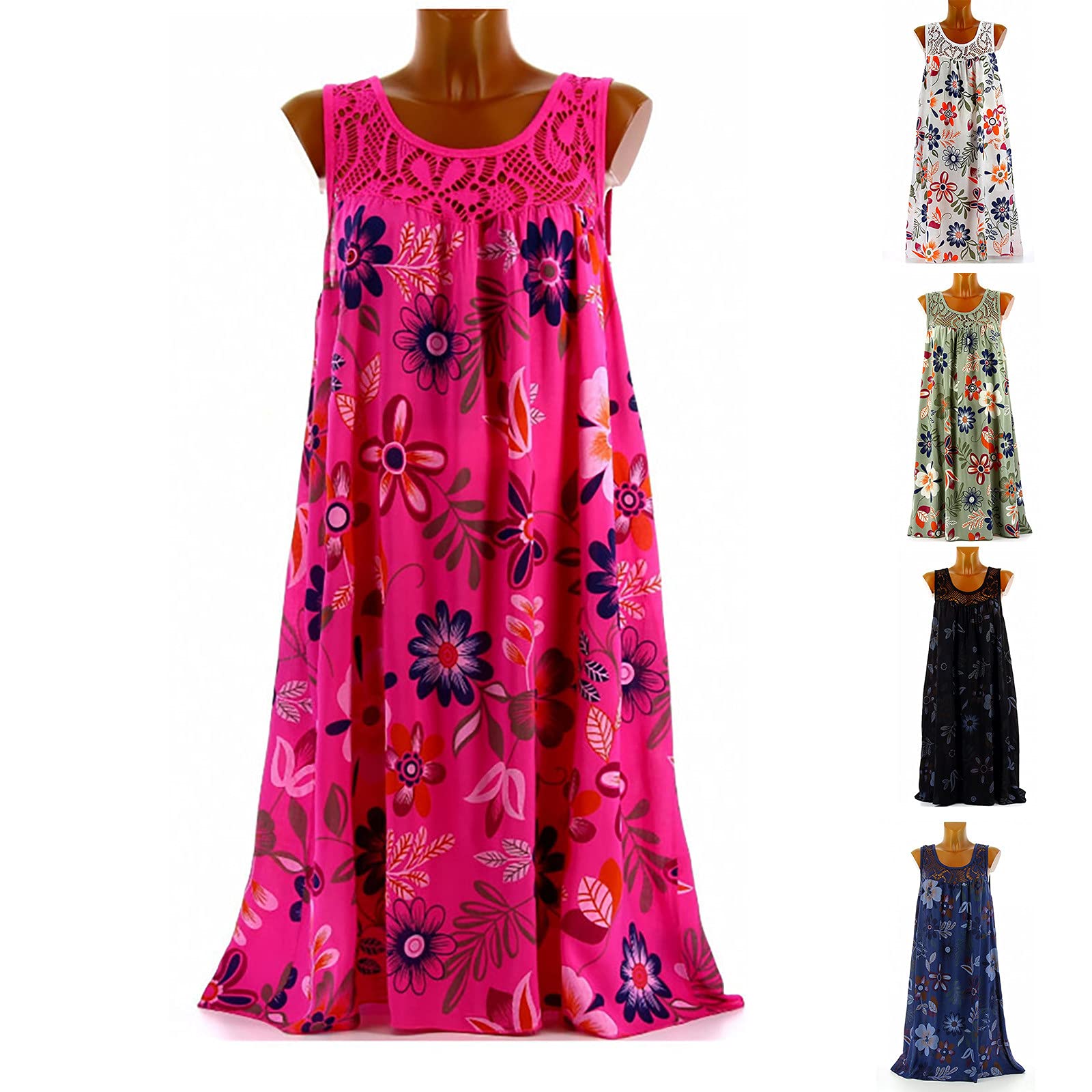 2024 Women's Summer Dresses - Floral Boho Sundress with Hollow Out Design | Casual A-Line Swing Mini Dress for Spring & Summer | Perfect for Beach Vacation, Outdoor Parties & Date Nights