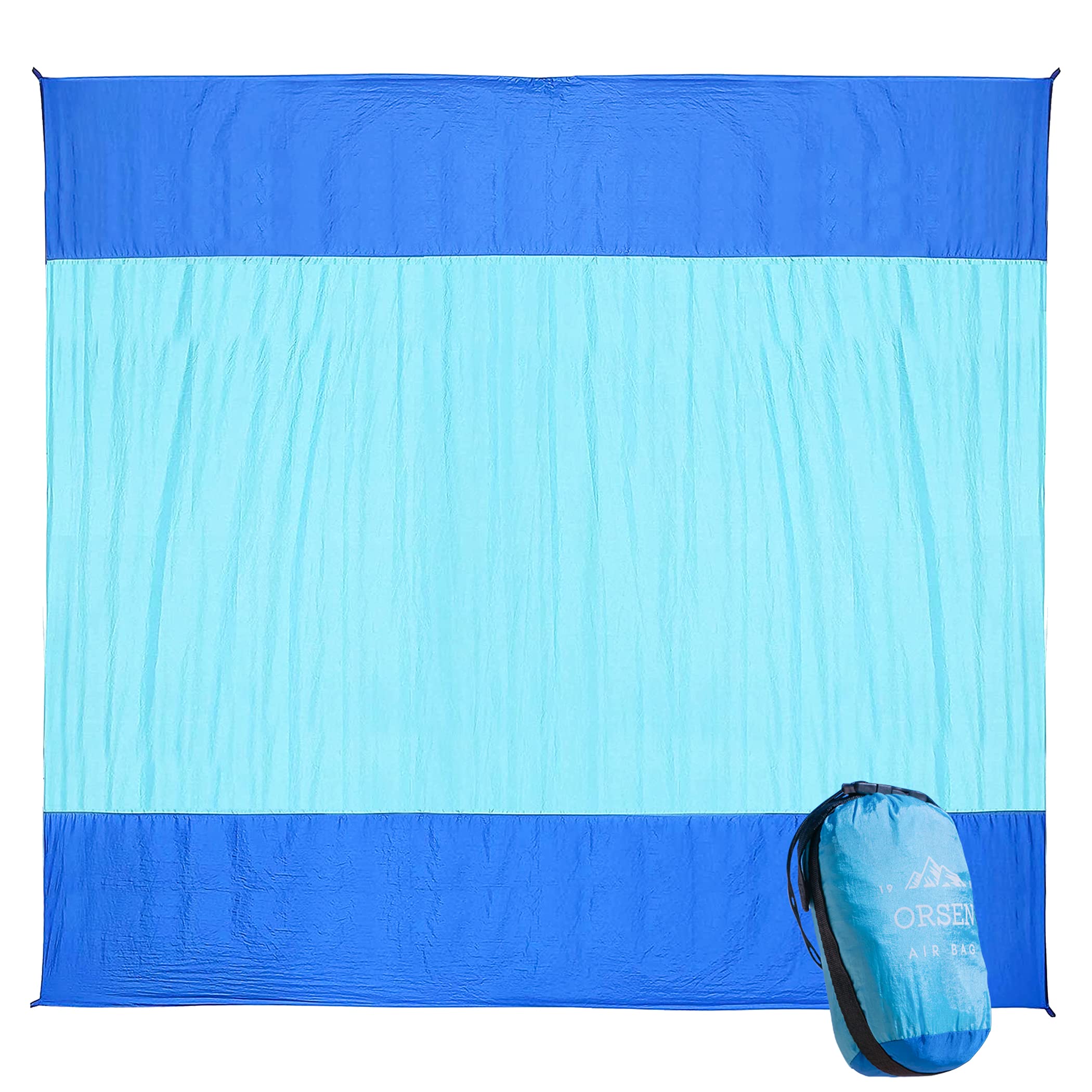 ORSEN Sandproof Beach Blanket - Waterproof Picnic Mat with Carry Bag for Travel & Outdoor (Aqua Blue)