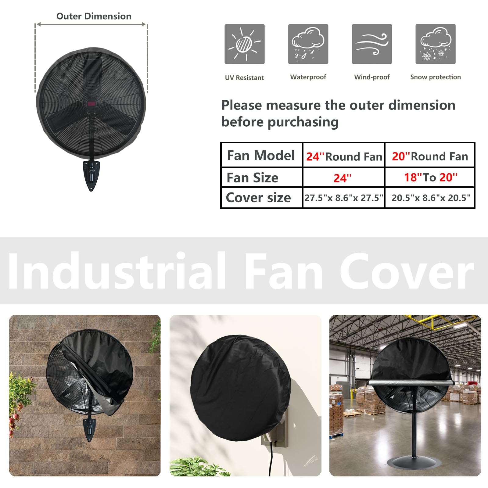Bitubi Waterproof Outdoor Fan Cover - Heavy Duty 600D Oxford Dustproof Cover for 18-20 Inch Industrial & Pedestal Fans - Black | Perfect for Garage, Workshop, Patio & Outdoor Use