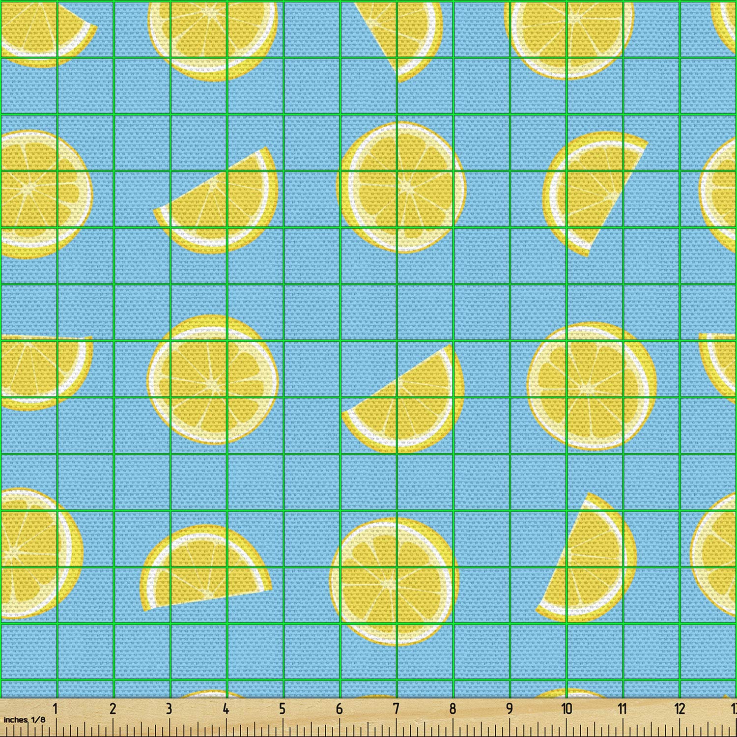 Ambesonne Yellow and Blue Fabric by The Yard - 10 Yards of Upholstery & Home Decor Fabric with Fresh Lemon Slice Pattern for Summer Decor, DIY Projects, Curtains, Pillows & Table Runners - Sky Blue & Yellow Decorative Cotton Fabric for Living Room, Bedroom & Kitchen