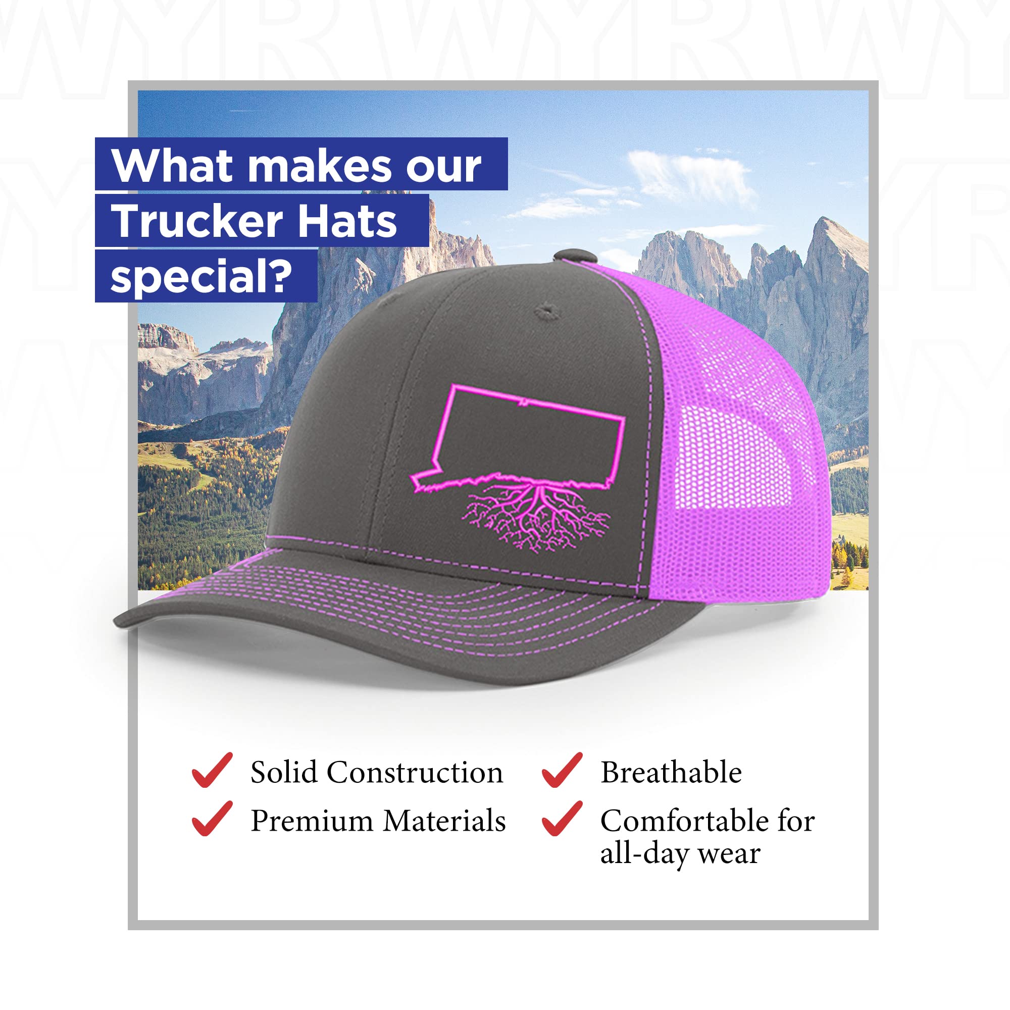 Connecticut Roots Snapback Hat - Stylish Unisex Baseball Cap with Mesh Back, Polyester Cotton Blend, Six-Panel Trucker Design, One Size Fits Most (Charcoal & Pink) - Perfect for Outdoor Activities, Sports Events & Casual Wear