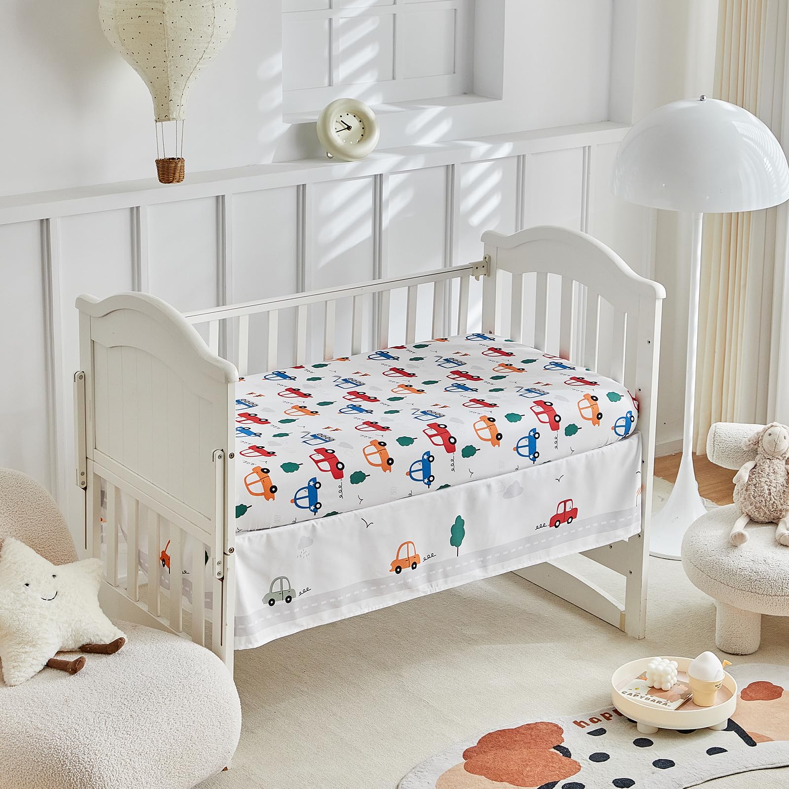 3-Piece Car Themed Crib Bedding Set for Boys - Soft Nursery Comforter Set with Quilted Blanket, Fitted Sheet & Bed Skirt | Perfect for Baby Shower Gifts & Nursery Decor