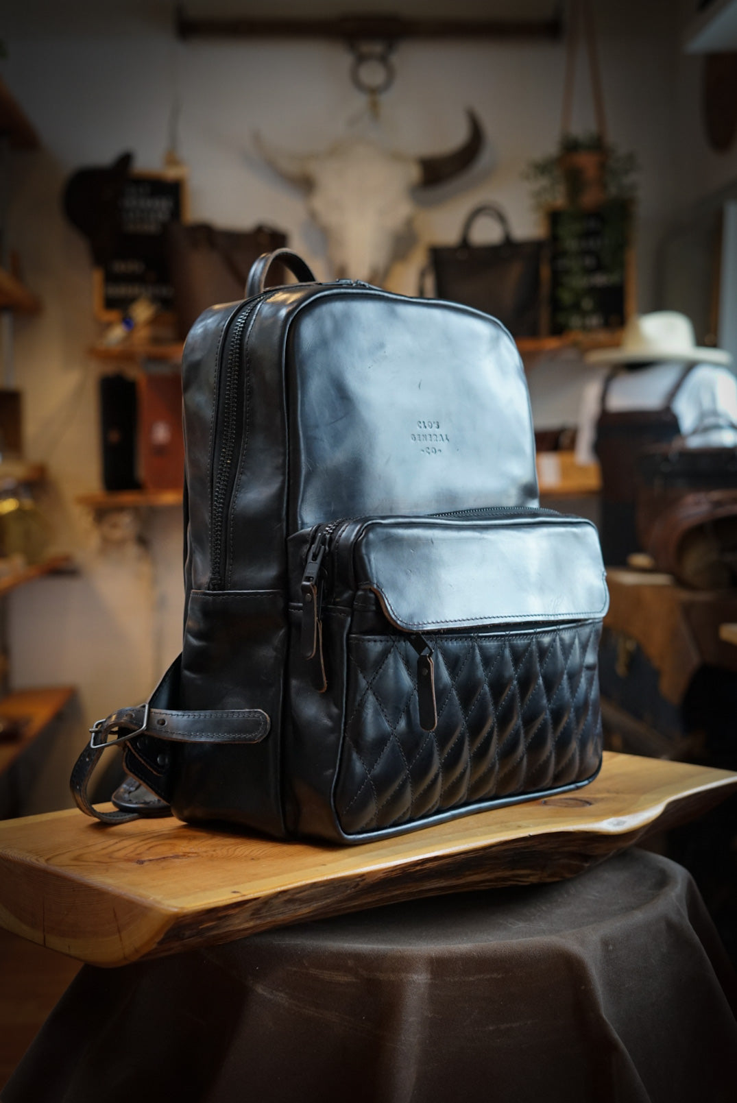 Premium Commuter Backpack for Men & Women - Durable Diamond Stitch Design with Horween Black Leather - Perfect for Work, Travel & Daily Use