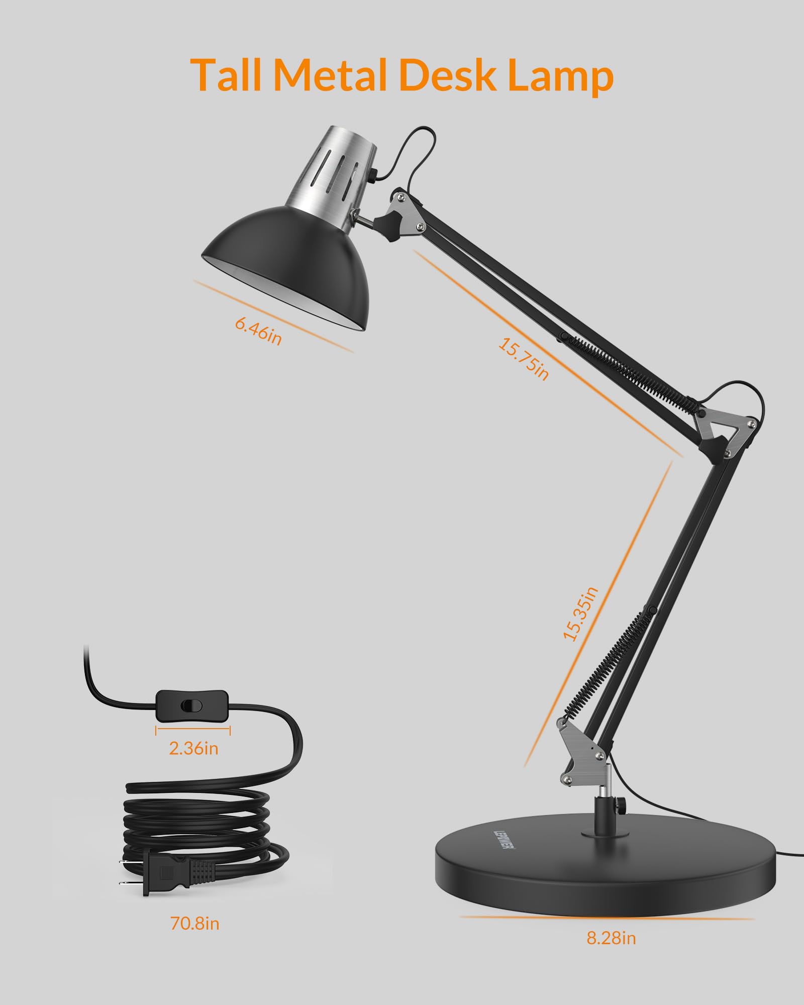 LEPOWER Adjustable Metal Desk Lamp with Clamp - Architect Swing Arm Task Light, Eye-Caring Reading Lamp for Study, Office & Bedroom (Black) | Perfect for Late-Night Work, Homework & Cozy Reading