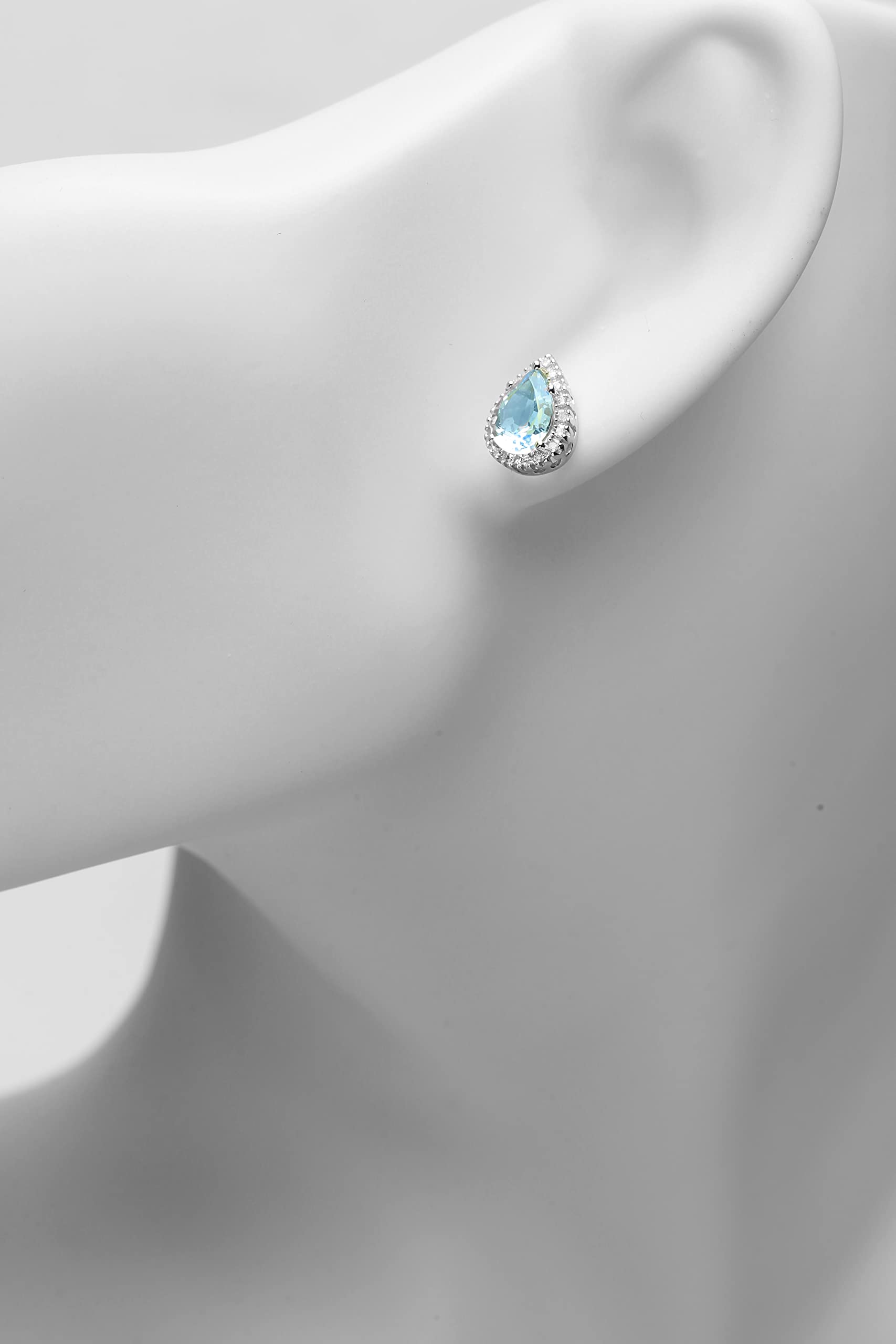 9ct White Gold Blue Topaz Drop Earrings for Women with Diamond Accents – Elegant Stud Earrings by Elegano – Perfect for Weddings, Parties & Special Occasions