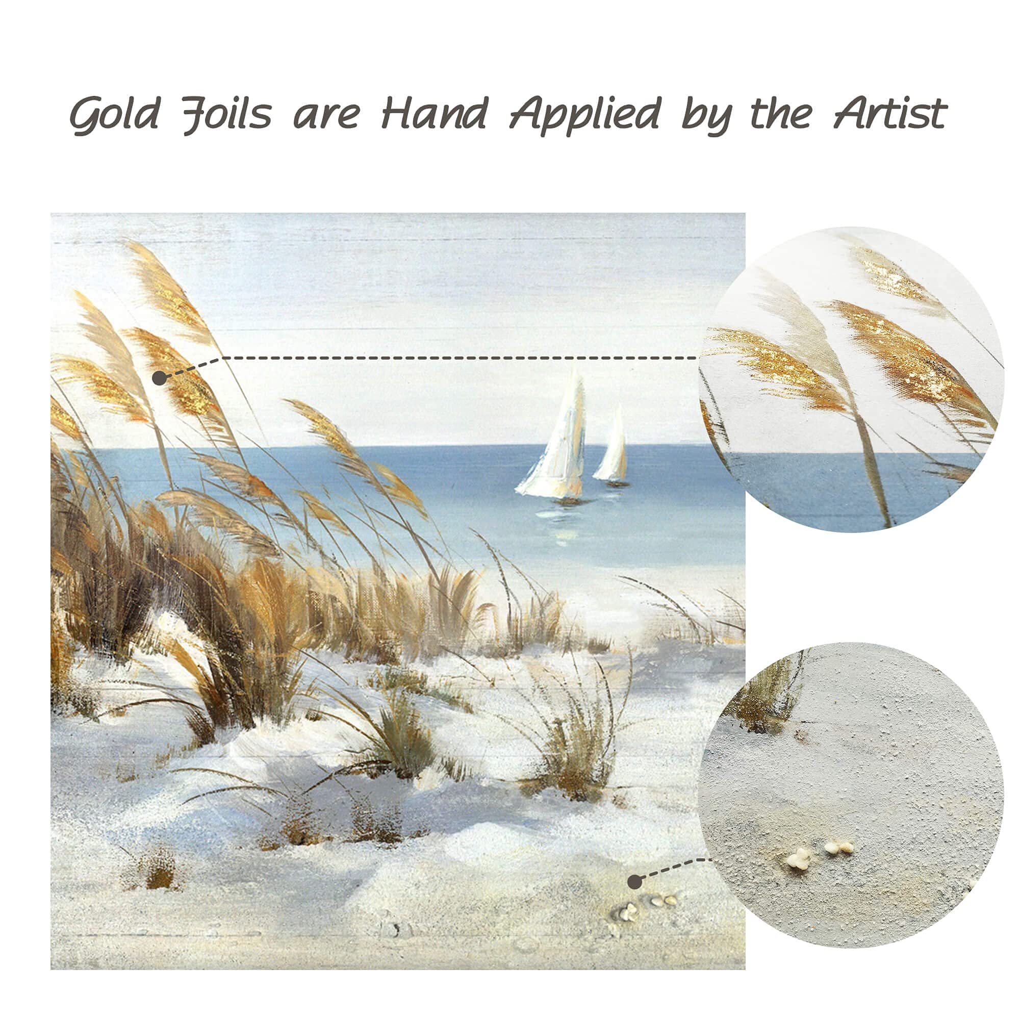 Coastal Oil Painting Style Framed Ocean Wooden Wall Art - 48
