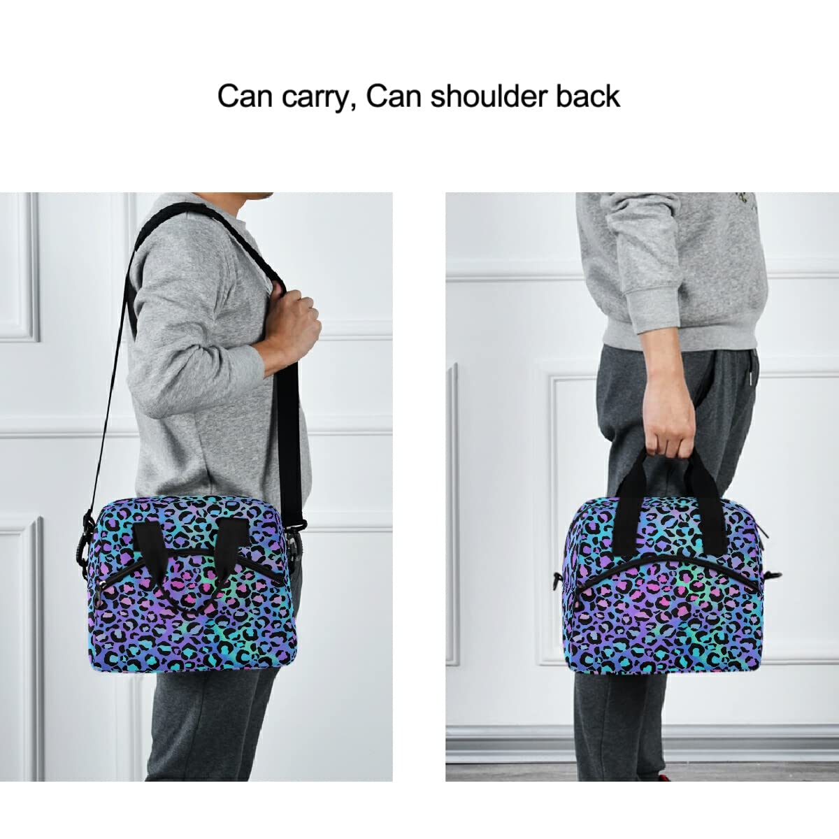 Insulated Lunch Bag - Neon Gradient Leopard Design, Reusable & Leakproof Cooler Tote for Women & Men - Perfect for Work, School, Picnics & Outdoor Activities
