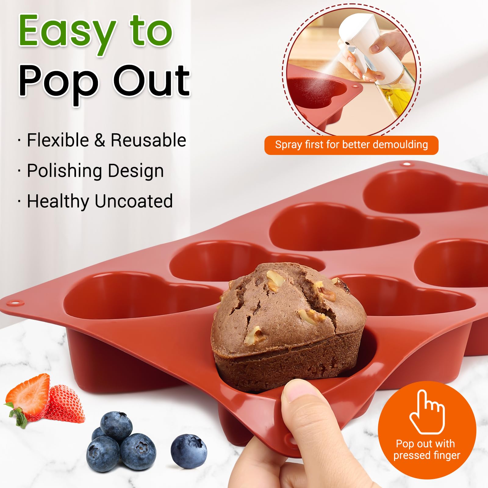 JOERSH 2-Piece Heart Shaped Silicone Chocolate Molds - 8-Cavity Non-Stick Baking Pans for Brownies, Cheesecakes, Puddings & Jelly - Perfect for Valentine's Day, Weddings & Romantic Dessert Making