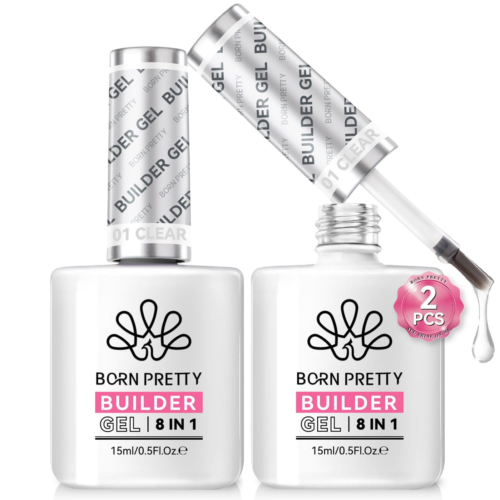 2-Pack 15ml Clear Builder Gel for Nails - Strong & Durable Nail Extension & Repair - Perfect for DIY Manicures & Salon Use