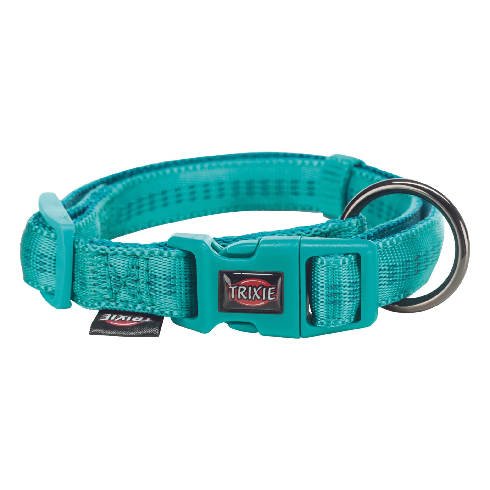 Premium TRIXIE Softline Elegance Dog Collar - Adjustable Nylon Pet Neck Belt with Strain-Relieved Buckle & Soft Padding (10-14 Inch/15mm, XS-S, Ocean Teal) - Perfect for Daily Walks, Training & Fashion Accessory