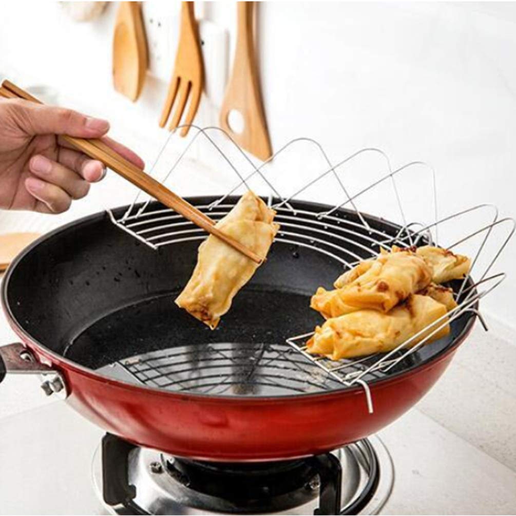 Kichvoe 2-Pack Stainless Steel Oil Drain Rack & Strainer - 36cm Semi-Circular Drip Tray for Frying, Baking & Cooking - Perfect for Tempura, Fried Foods & Home Kitchen Use