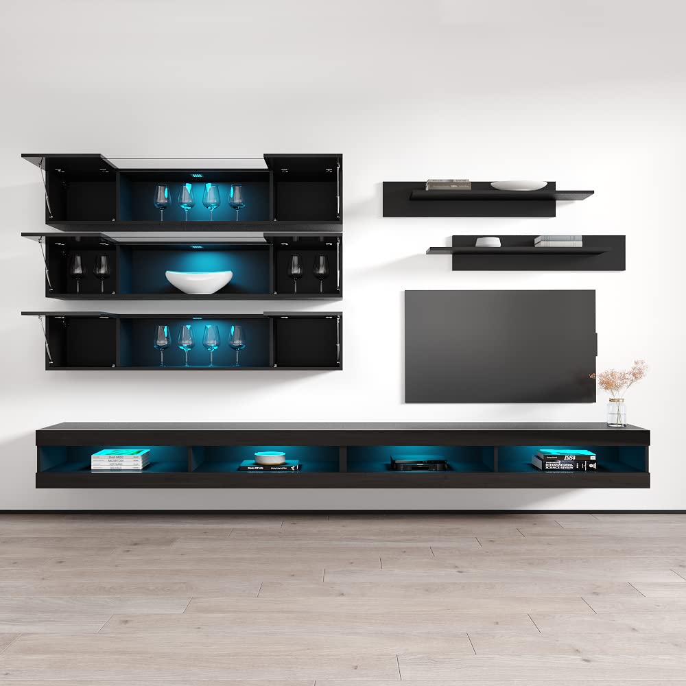 Modern Floating TV Stand with Storage & LED Lights - Wall-Mounted Entertainment Center for Living Room & Bedroom - 34