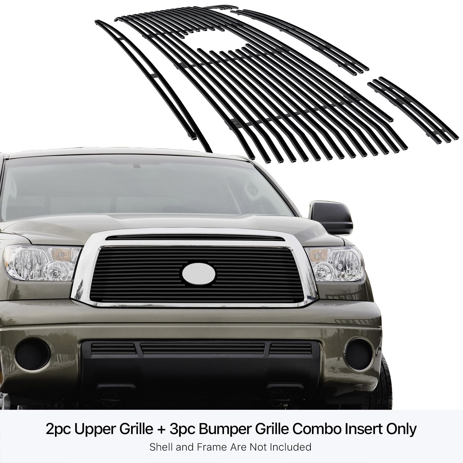 APS Compatible with Toyota Tundra 2010-2013 Black Billet Front Grill Grille Insert Combo - Upper & Lower Bumper Replacement (Part #T61060H) - Perfect for Off-Roading & Truck Customization