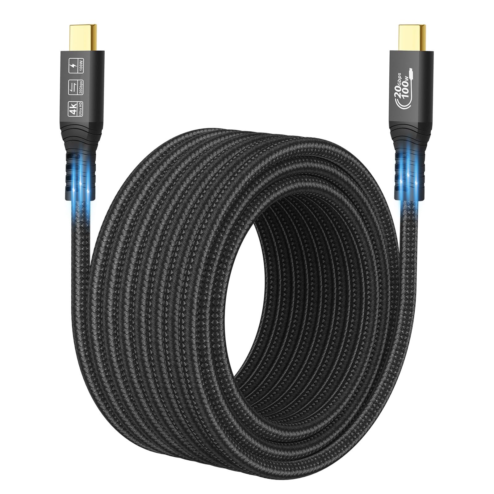 16.4FT USB C to C Cable - 20Gbps 100W Fast Charging, 4K@60Hz Video & Audio, Thunderbolt 3 Compatible for MacBook Pro, Dell, Arzopa, Galaxy - Perfect for Home Office, Gaming & Travel Charging