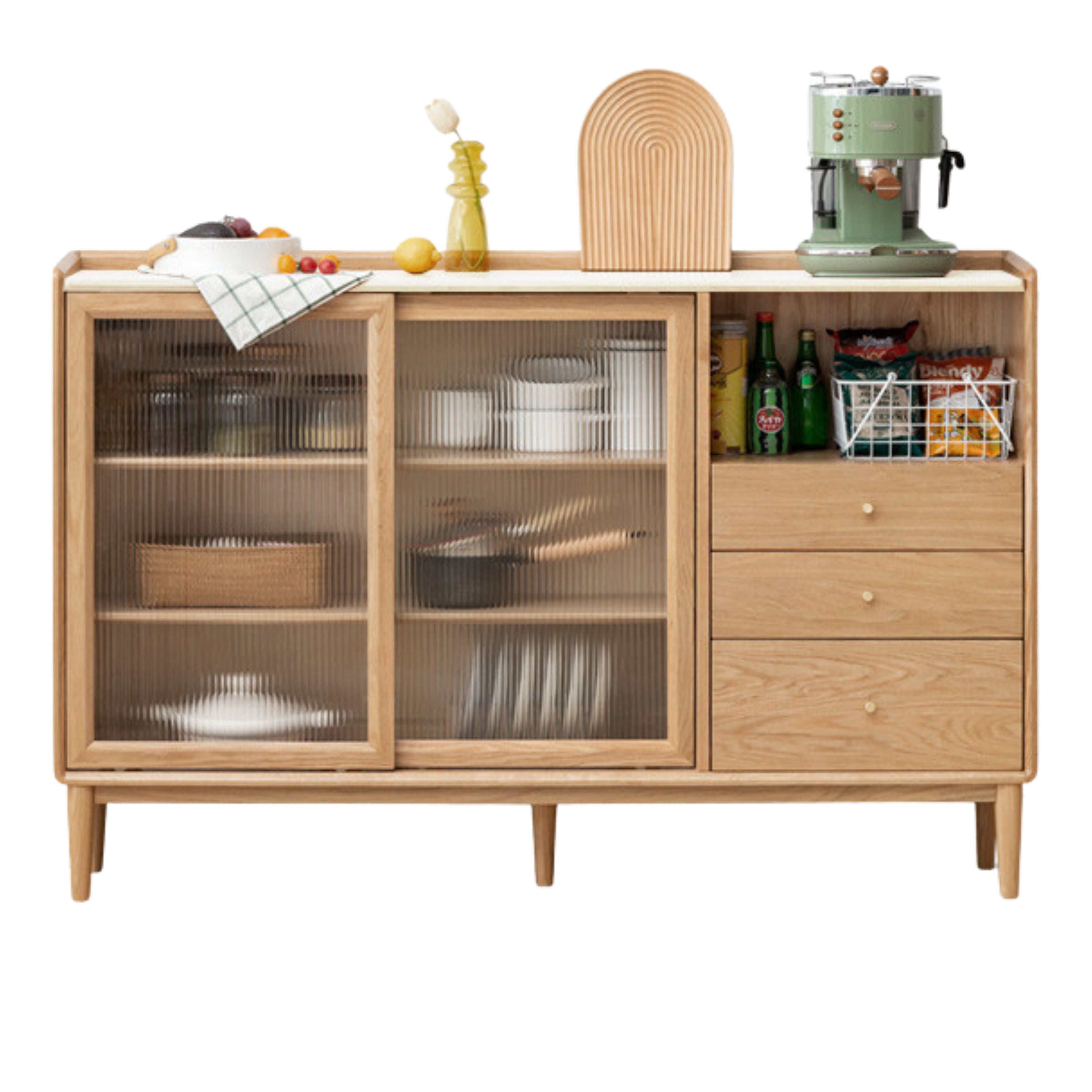 Premium Solid Wood Sideboard with Sliding Doors - Oak, Ash, Black Walnut & Cherry Options - Perfect for Dining Room Storage & Living Room Organization