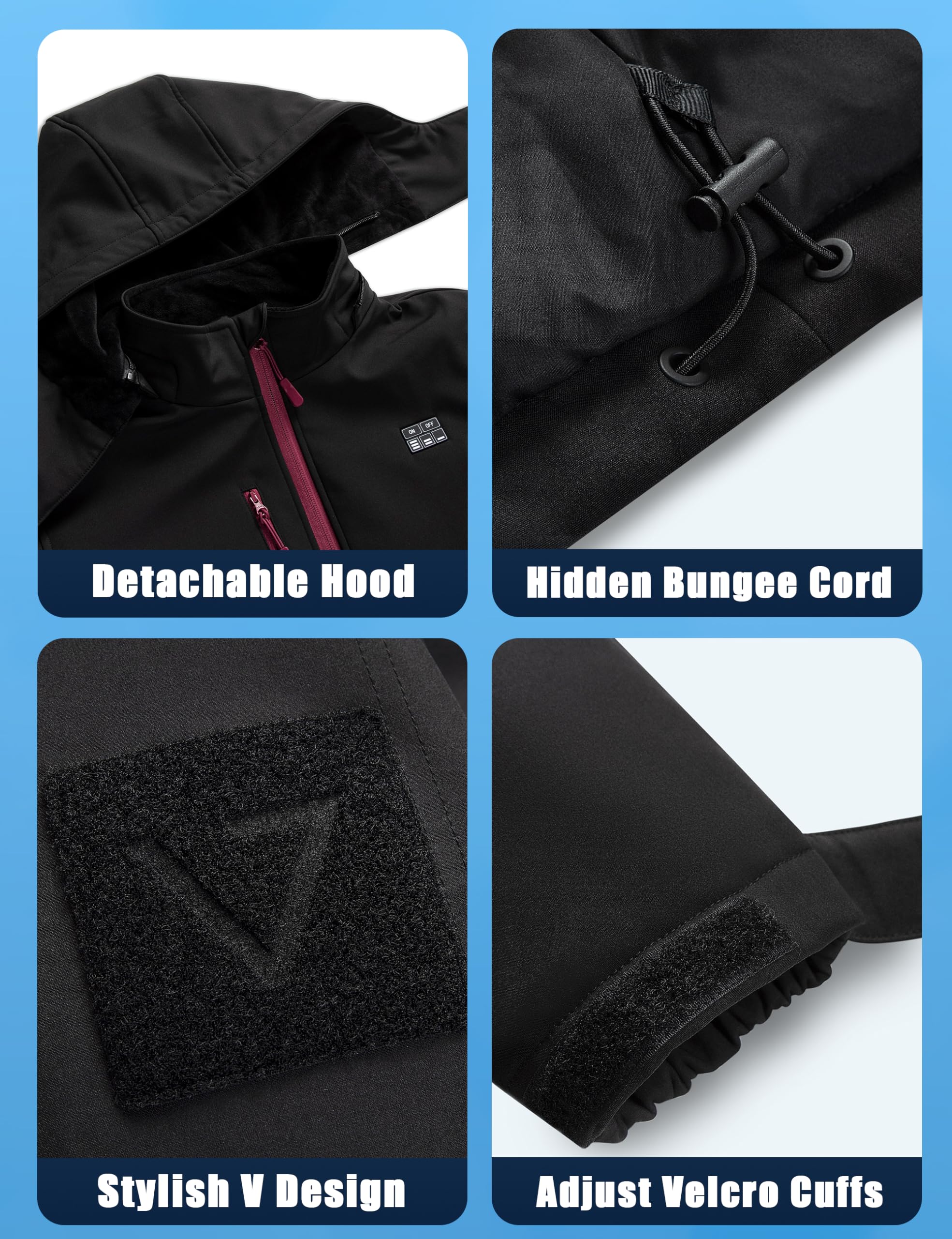 Vencede Women's Heated Jacket with 10000mAh Battery Pack - Soft Shell Winter Coat with Detachable Hood - Perfect for Outdoor Activities, Skiing, Hiking & Cold Weather Commutes