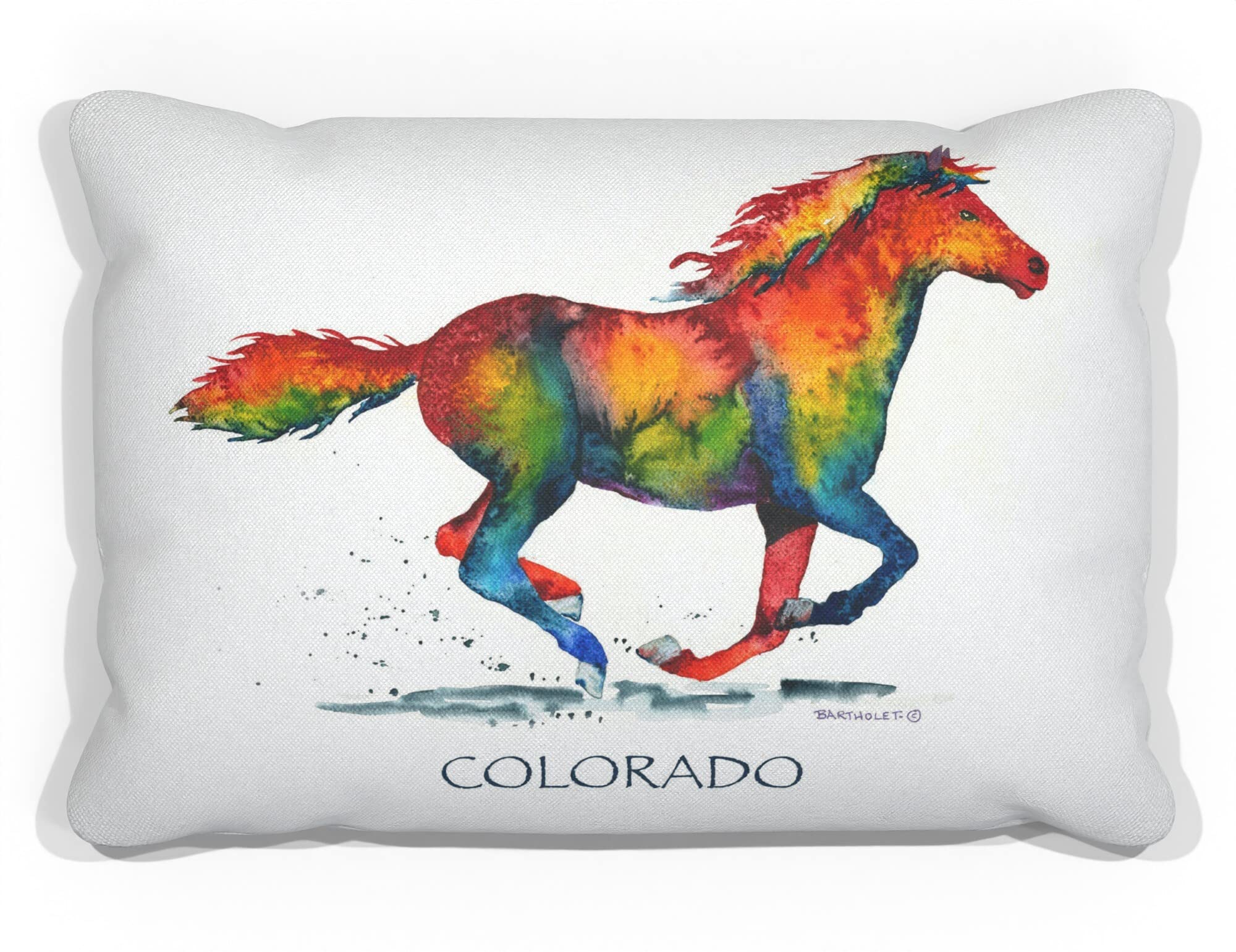 Colorado Rainbow Stallion Watercolor Throw Pillow 13x19 - Artist Dave Bartholet Canvas Cushion Cover for Sofa, Couch, Bed & Office Decor - Western Home Accent Gift for Cowboy & Horse Lovers