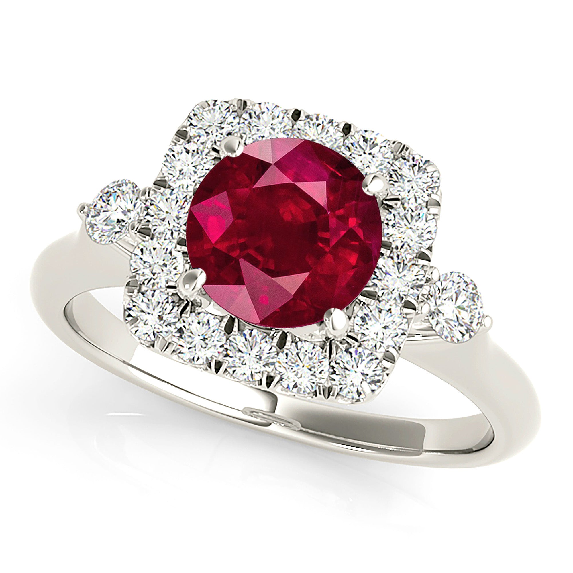 2.35 Carat Genuine Ruby Ring with Halo & Diamond Accents - Elegant Wedding, Engagement & Anniversary Jewelry Gift for Women