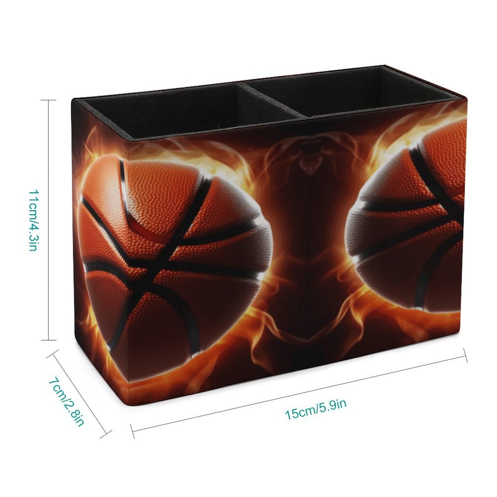 YJWANDO Leather Pen Holder with Basketball On Fire Print - Premium Office Desk Organizer & Pen Cup for Pencils, Pens & Markers - Perfect Desk Accessory for Home, Office or School Organization