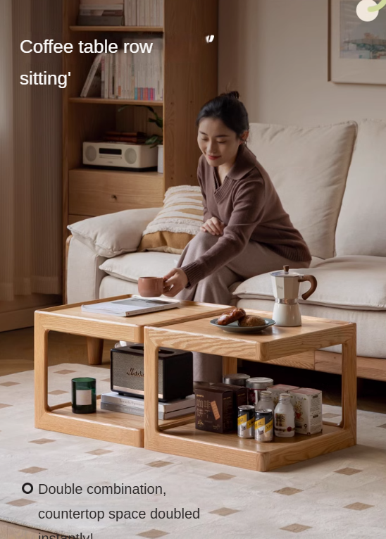 Premium Oak Solid Wood Square Coffee Table - Modern Living Room Furniture for Home Decor & Relaxation