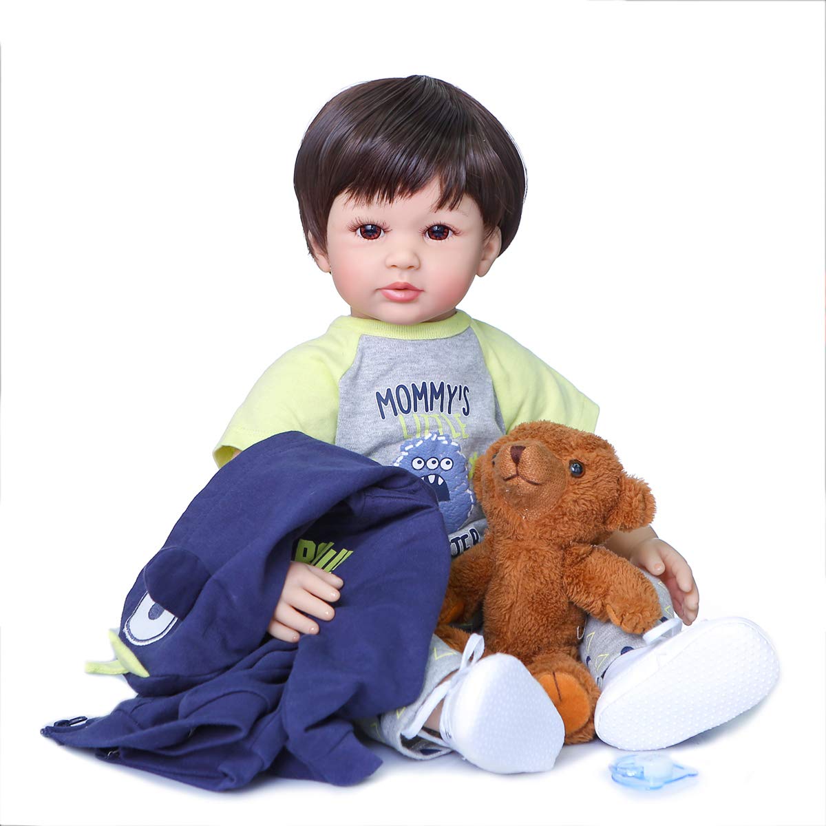 Lifelike 24 Inch Silicone Reborn Baby Doll - Realistic Newborn Boy with Brown Hair (60cm) | Handmade Toddler Doll for Girls | Perfect Gift for Collectors, Nursery Decor & Role Play