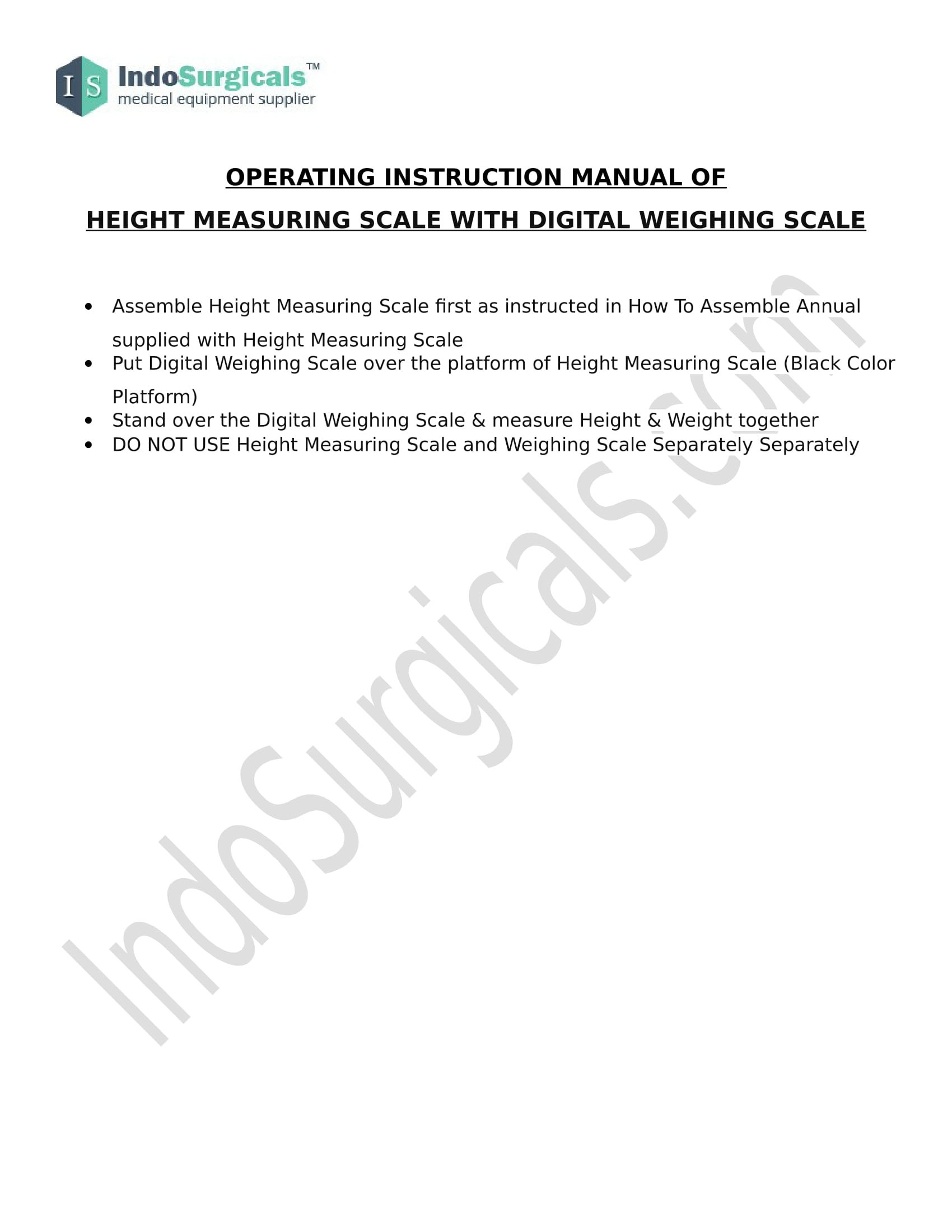 IS IndoSurgicals Digital Height and Weight Scale - Accurate BMI Measurement for Home, Clinic & Gym Use