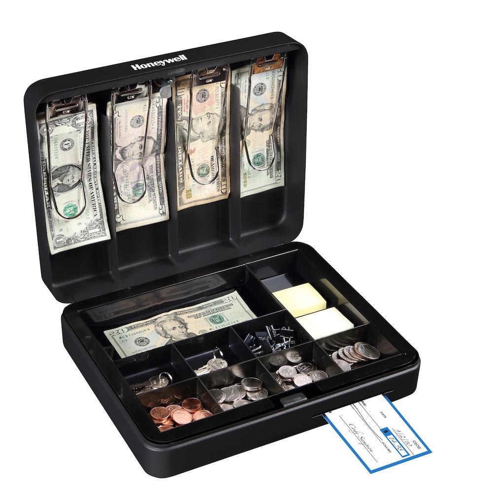 Honeywell 6113 Deluxe Steel Cash Box with Key Lock - Secure Money Storage for Small Business, Retail Store & Home Use