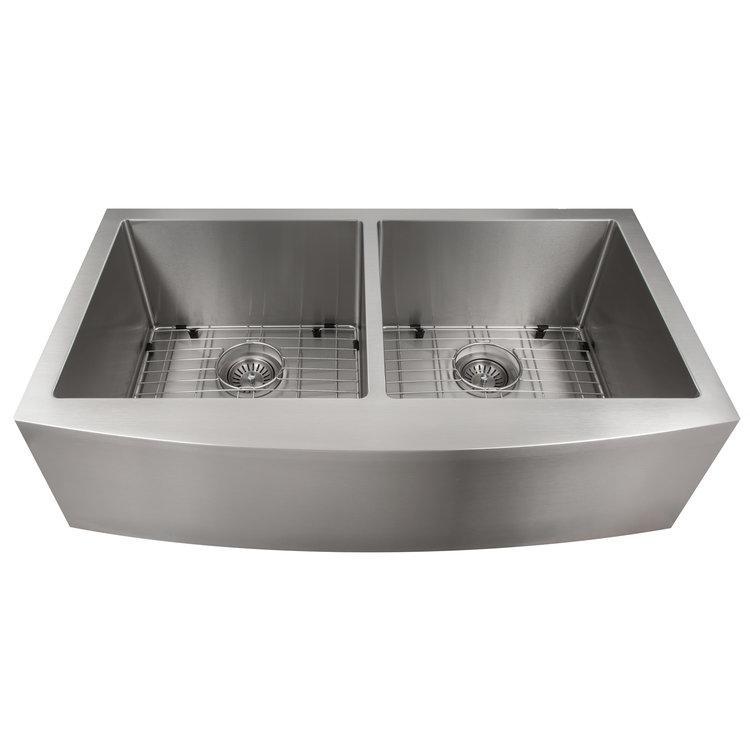 ZLINE 36-Inch Farmhouse Apron Front Double Bowl Stainless Steel Kitchen Sink with Bottom Grid - SA50D 36S - Perfect for Rustic & Modern Kitchens, Renovations & DIY Installations