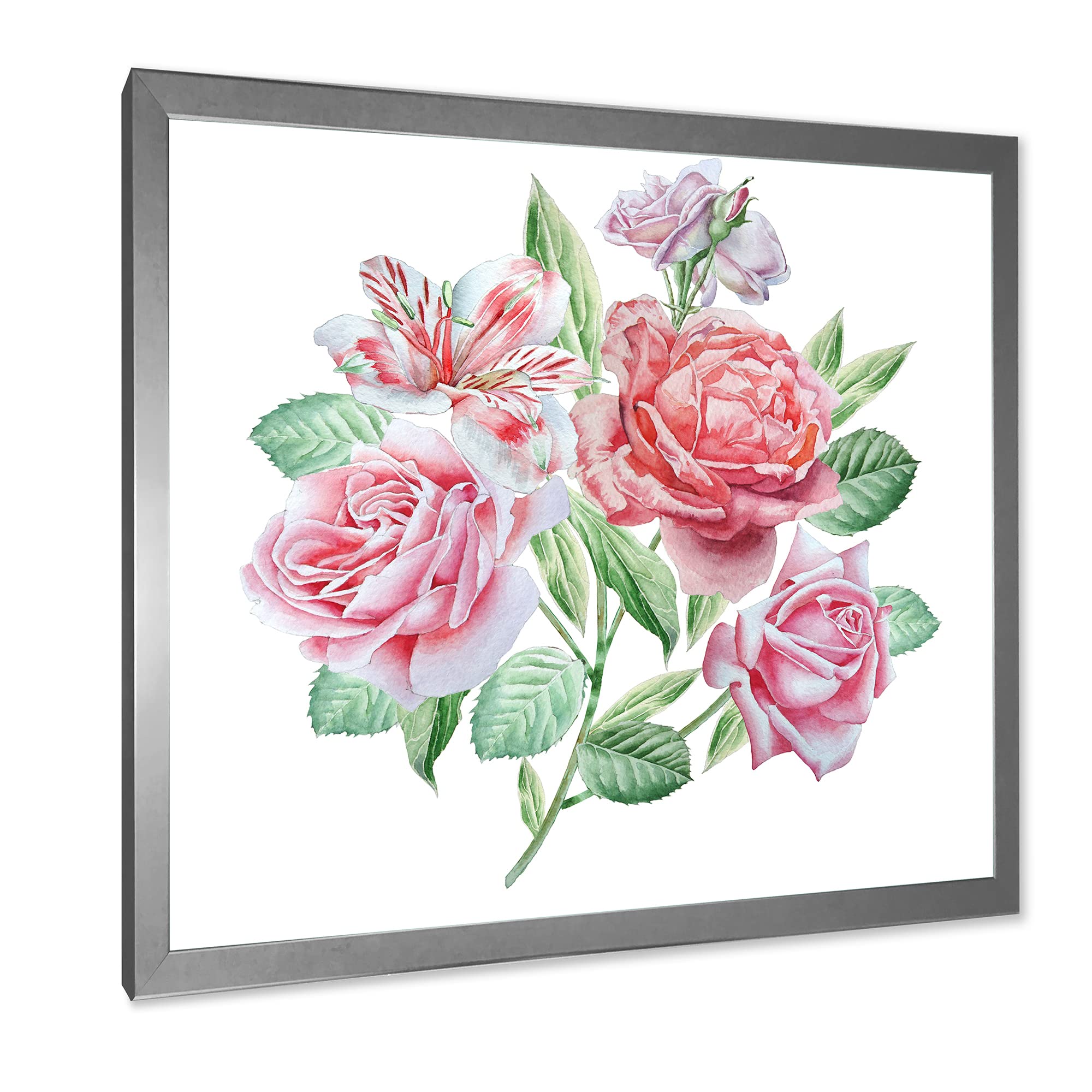DesignQ Spring Flowers Alstroemeria Rose Traditional Framed Wall Art - Floral Home Decor for Living Room, Bedroom & Office - Perfect Gift for Housewarming & Wedding