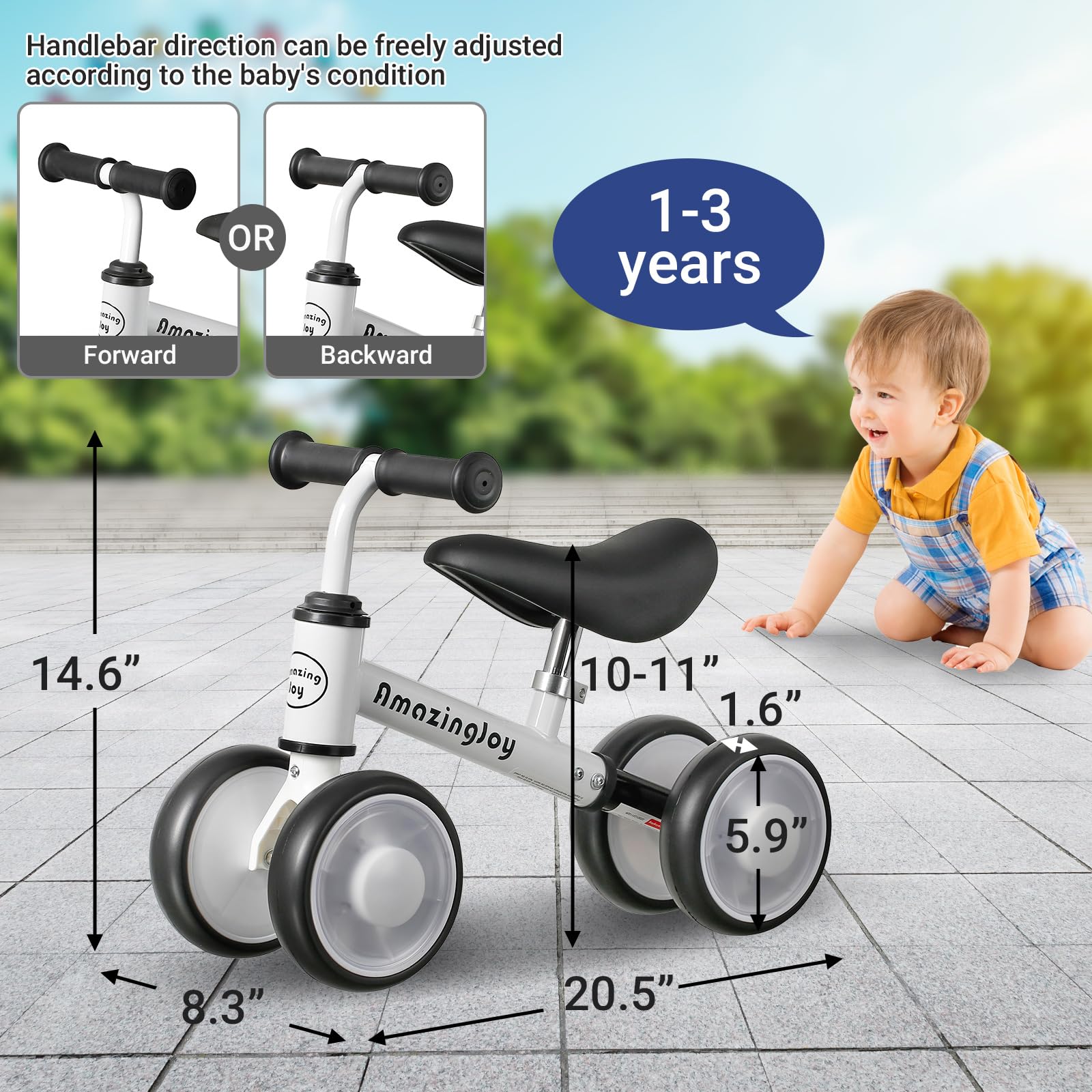 Baby Balance Bike for 1-2 Year Olds - Adjustable Seat & Lights | First Ride Toy for Toddlers | Perfect Birthday Gift