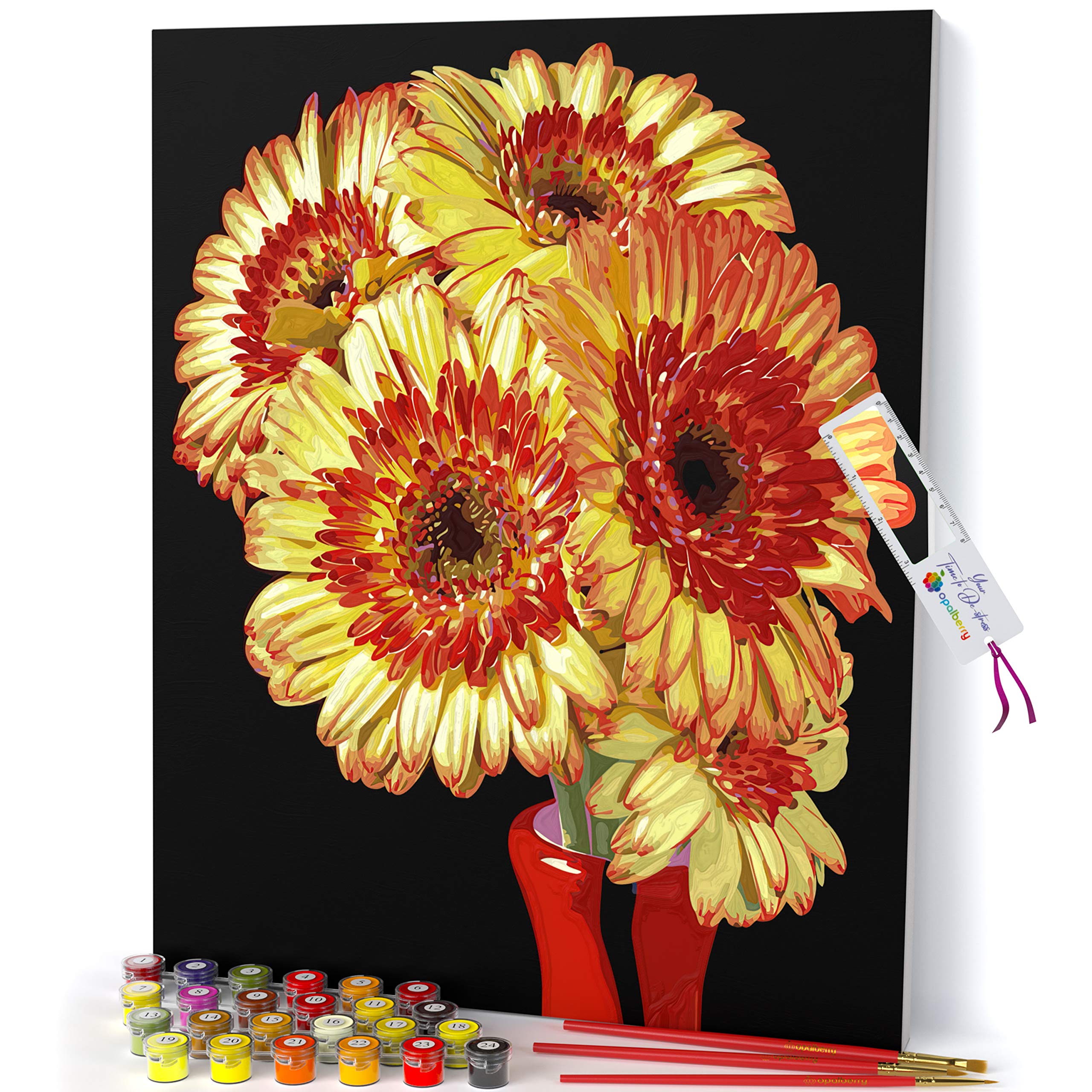 Opalberry Paint by Numbers Kit for Adults - DIY Framed Canvas Painting with Flowers - Relaxing Art Therapy & Home Decor Gift Idea