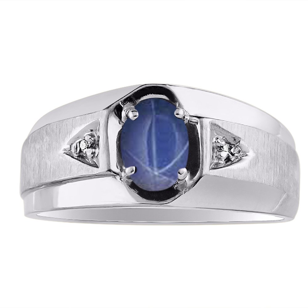 Rylos Men's Sterling Silver 7X5MM Oval Gemstone & Diamond Ring - Classic Birthstone Jewelry for Men, Sizes 8-13 | Perfect for Weddings, Anniversaries & Special Occasions