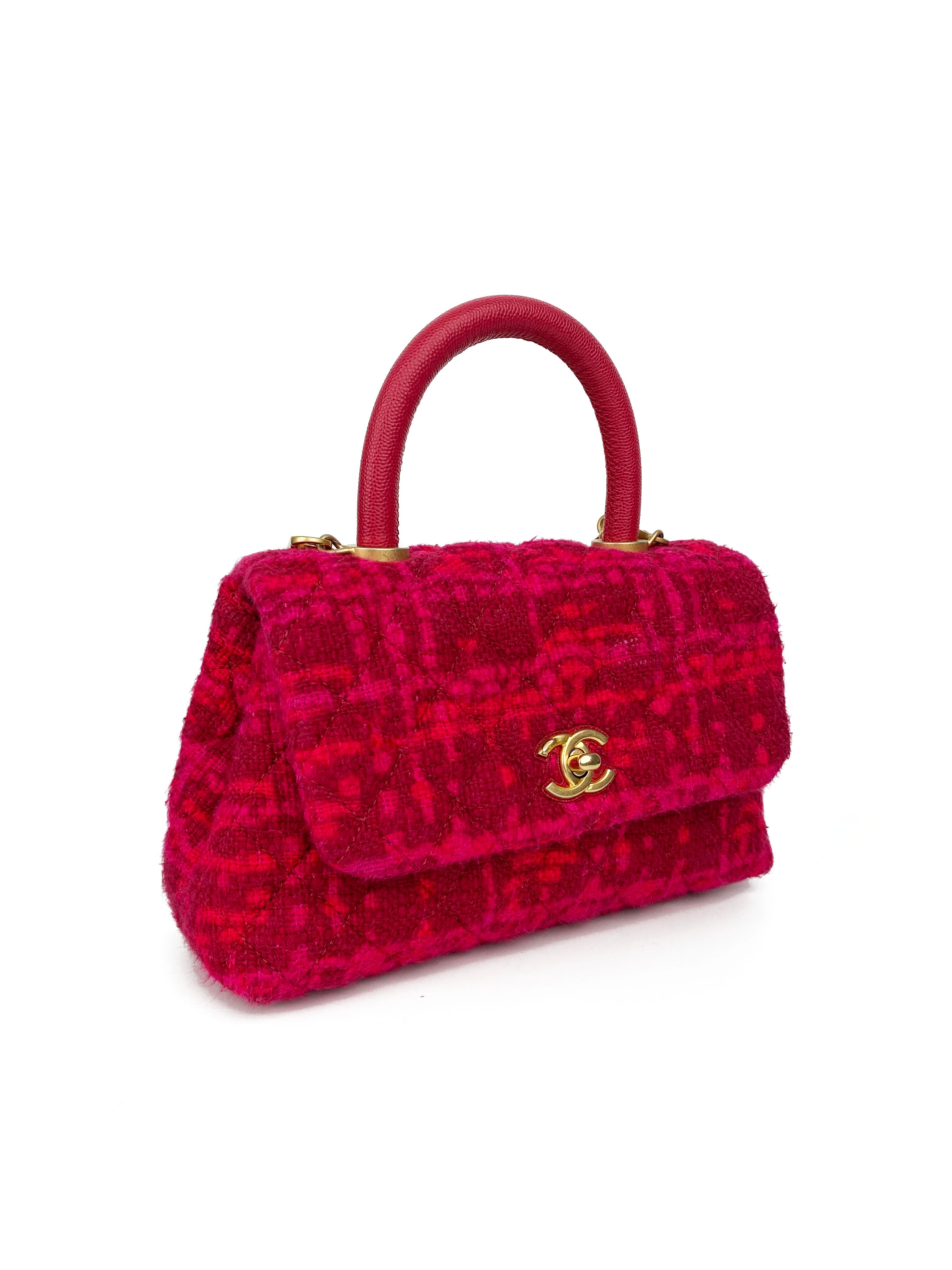 Chanel Small Pink Tweed Coco Handle Bag - Luxury Designer Handbag for Women | Perfect for Parties, Weddings & Everyday Elegance