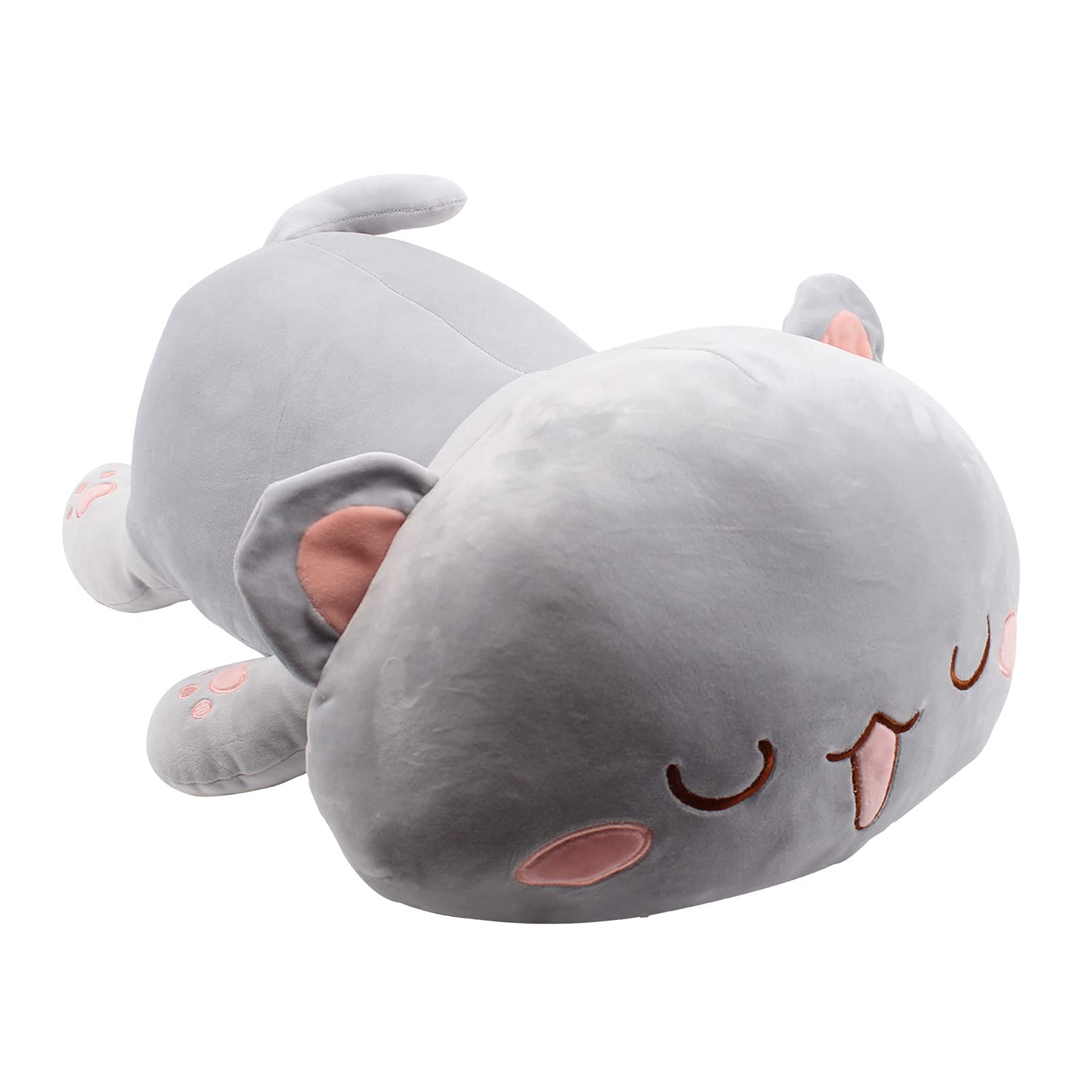 Soft Anime Kitten Plush Toy - 25.5 Inch Gray Squinting Eyes Stuffed Animal, Cute Hugging Pillow for Kids & Cat Lovers | Perfect for Bedroom Decor, Gift Giving, and Stress Relief