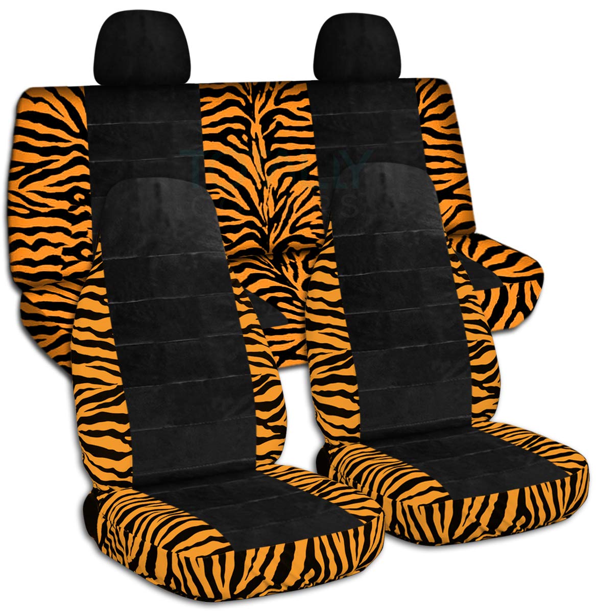 Orange Zebra Print Car Seat Covers Full Set - Universal Fit for Cars, Trucks, Vans, SUVs & RVs - Includes 2 Rear Headrest Covers (30 Pattern Options) - Durable & Stylish Protection for Pets & Daily Commute