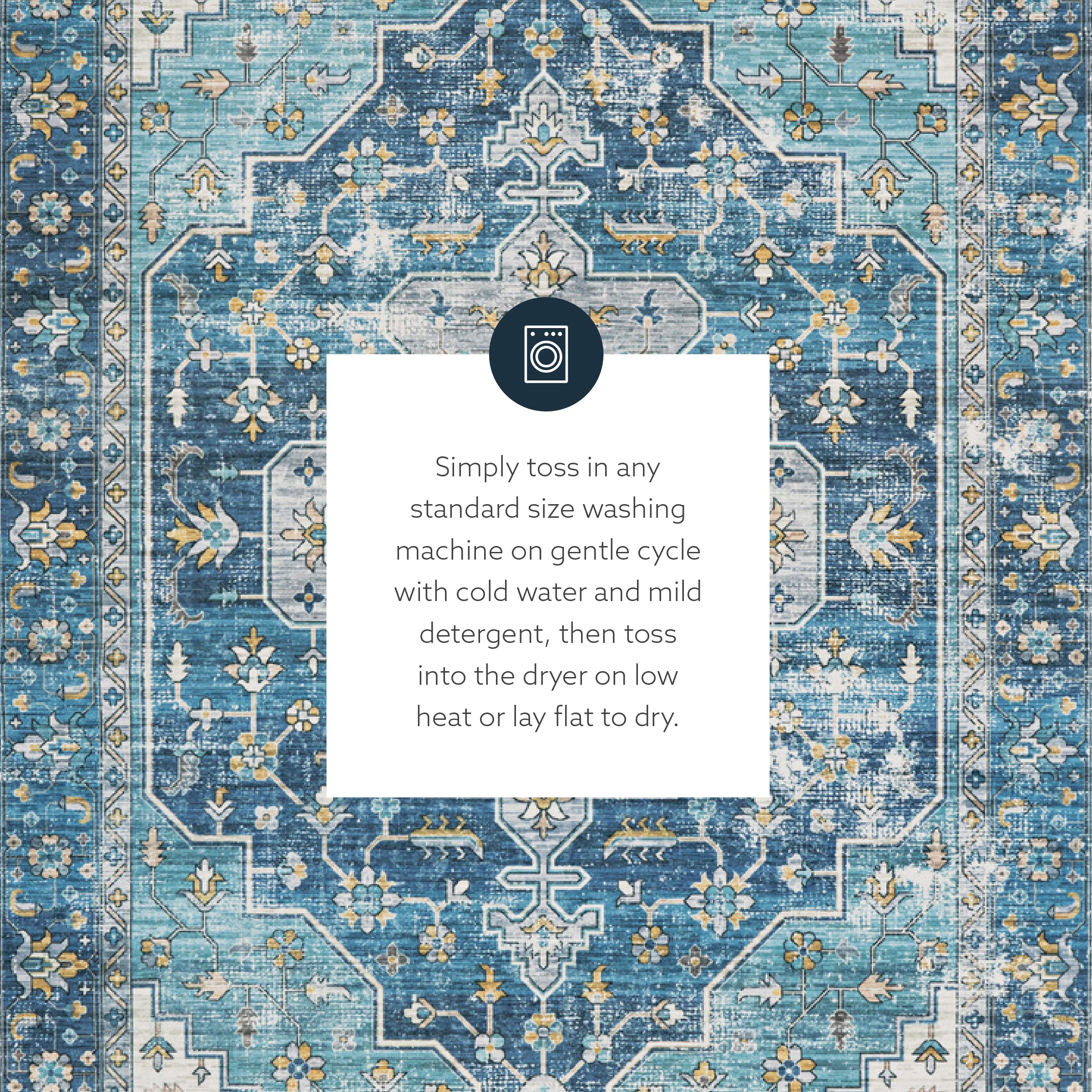 Linon Home Decor Washable Area Rug 5' x 7' - Firenze Teal & Ivory Indoor/Outdoor Rug - Perfect for Living Room, Bedroom, Patio & High Traffic Areas