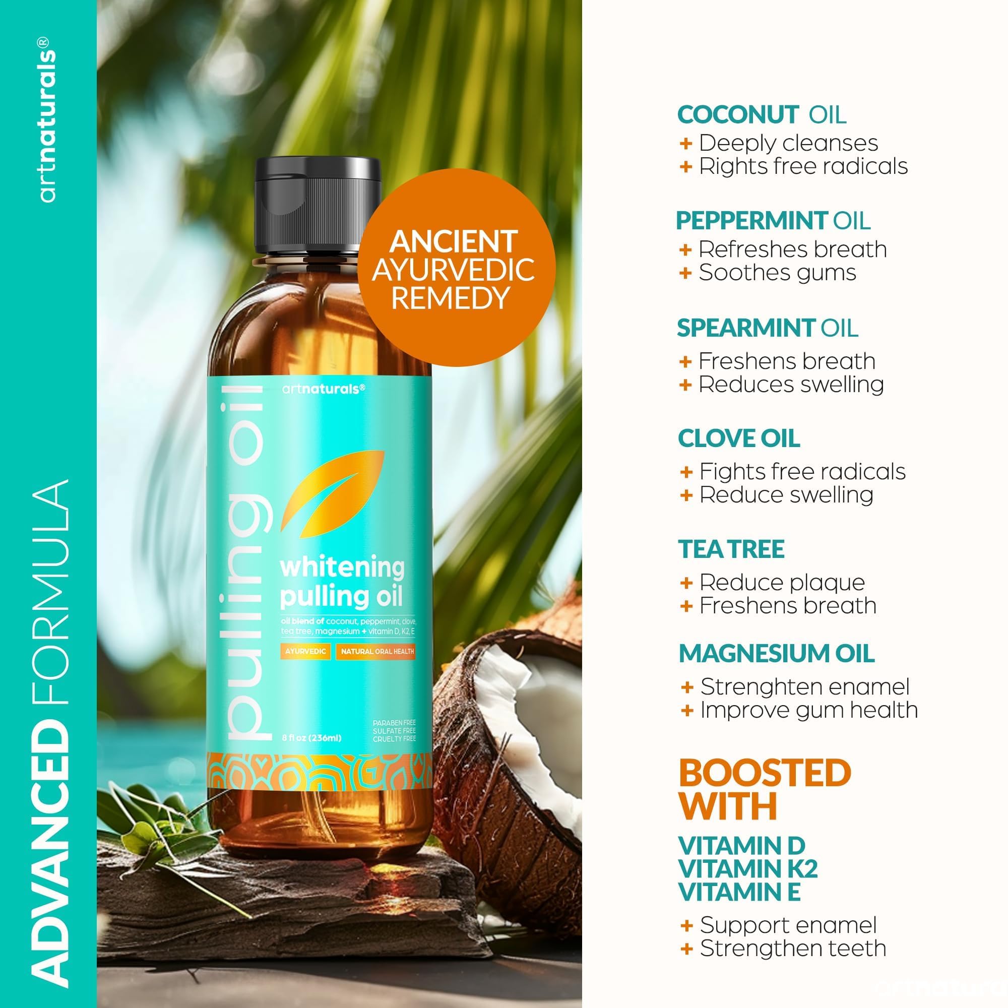 **ArtNaturals Organic Coconut Oil Pulling Kit (8oz) - Alcohol-Free Mouthwash with Magnesium & Peppermint for Teeth Whitening, Fresh Breath & Healthy Gums - Includes Tongue Scraper & Toothbrush Set - Perfect for Daily Oral Care & Natural Whitening Routine**