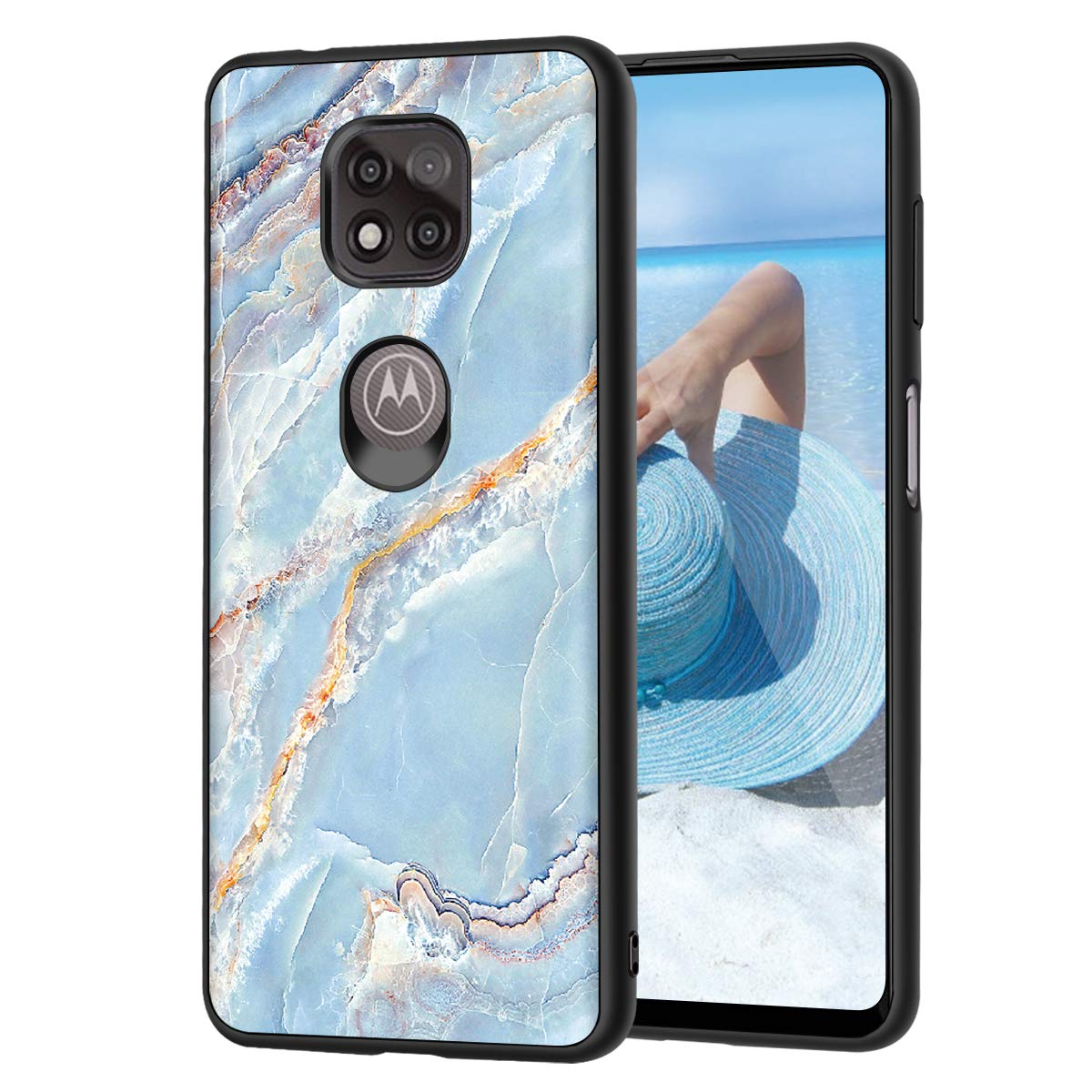 Shockproof Protective Case for Motorola Moto G Power 2021 - Slim Fit Hybrid Hard PC & Soft TPU Bumper Cover in Blue Marble | Perfect for Everyday Use, Outdoor Activities & Travel Protection