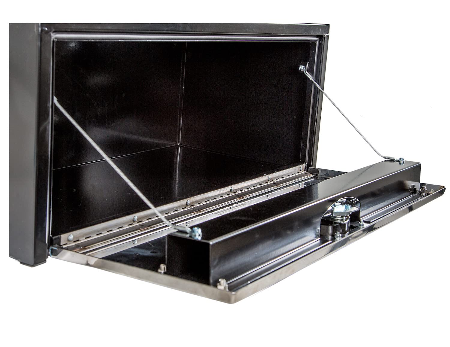 Buyers Products 1702710 Black Steel Underbody Truck Tool Box - 18x18x48 Inch with Polished Stainless Steel Door | Heavy-Duty Truck Storage Organizer | Made in USA | Perfect for Work Trucks, Construction & Fleet Vehicles