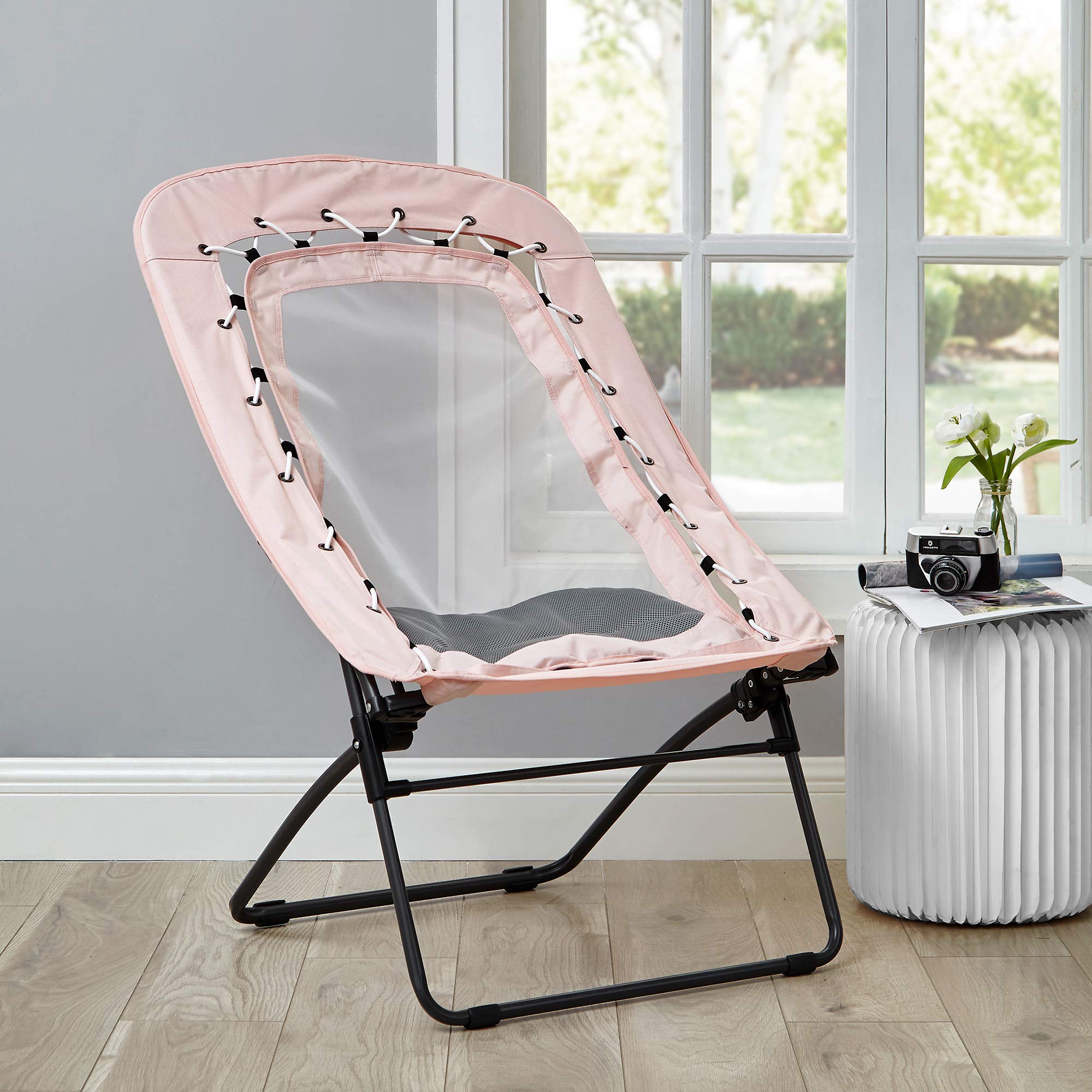 DormCo Sosik Bungee Mesh Lounger Chair - Rose Quartz Pink, Comfortable Indoor/Outdoor Hanging Chair for Bedroom, Patio, Dorm Room, and Backyard Relaxation