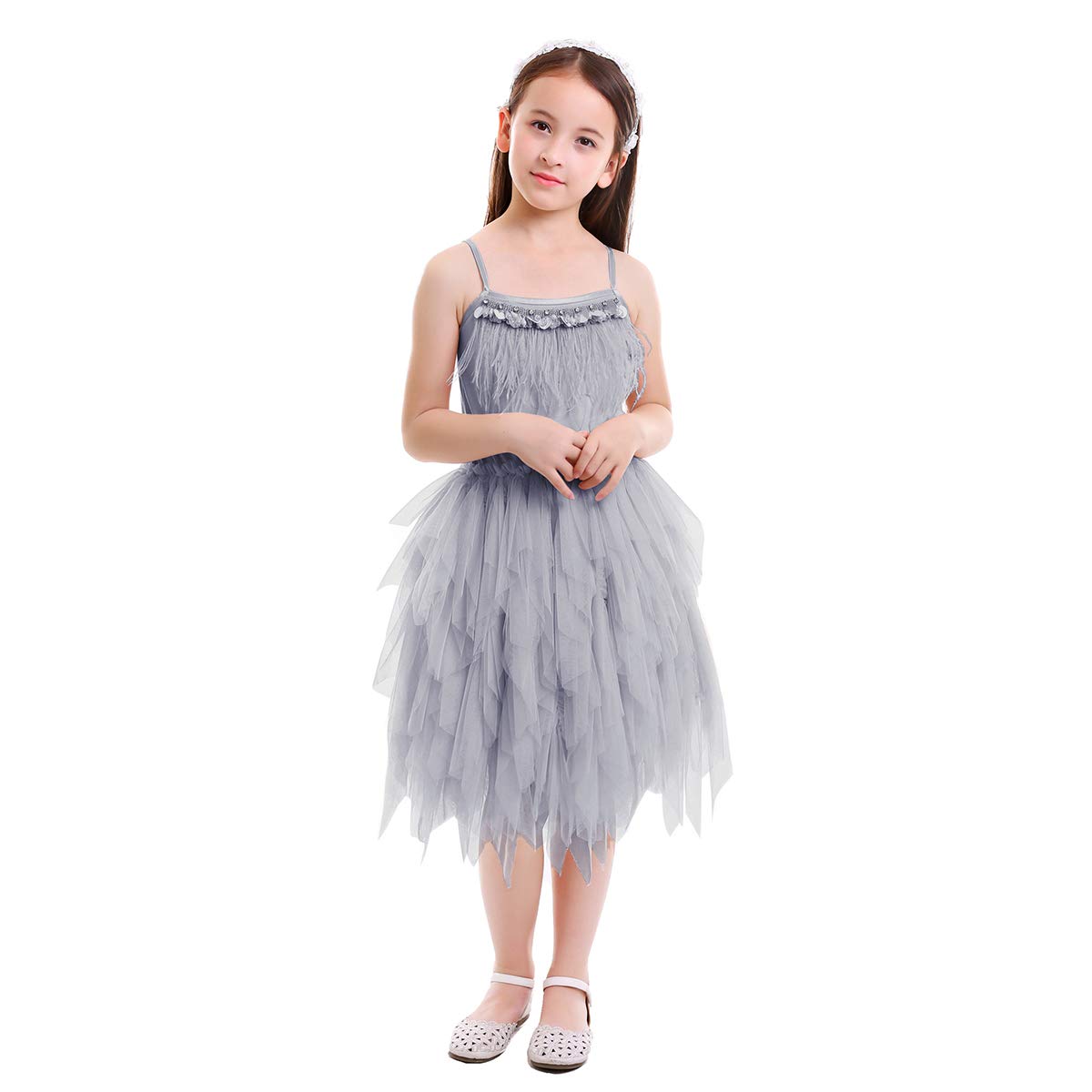OBEEII Girls Swan Princess Feather Fringe Tutu Dress - Elegant Pageant Party, Wedding, Dance, Birthday Gown for Special Occasions | Perfect for Pageants, Tea Parties & Photo Shoots