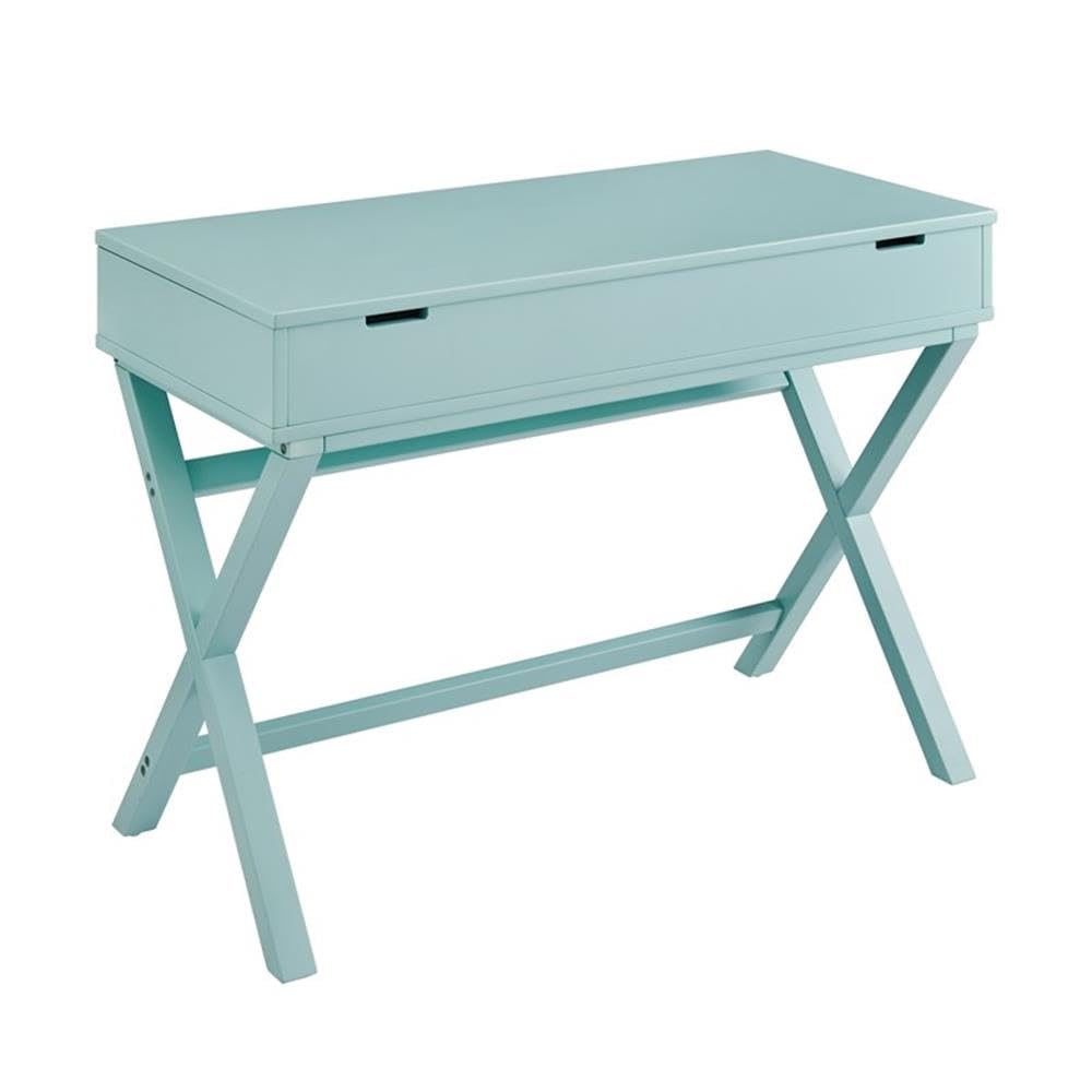 UrbanPro Transitional Lift Top Stand Up Wood Desk in Turquoise Blue - Adjustable Height Computer Desk for Home Office, Gaming & Study - Ergonomic Workspace Solution with Storage Shelf