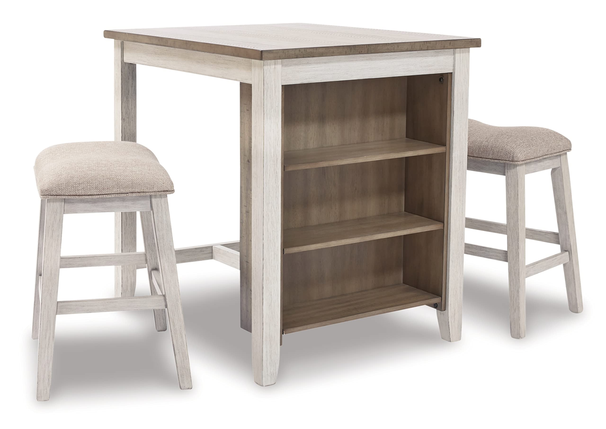 Signature Design by Ashley Skempton 3-Piece Counter Height Dining Set - Whitewash Finish Table with 2 Bar Stools | Perfect for Kitchen, Breakfast Nook & Small Space Dining Areas