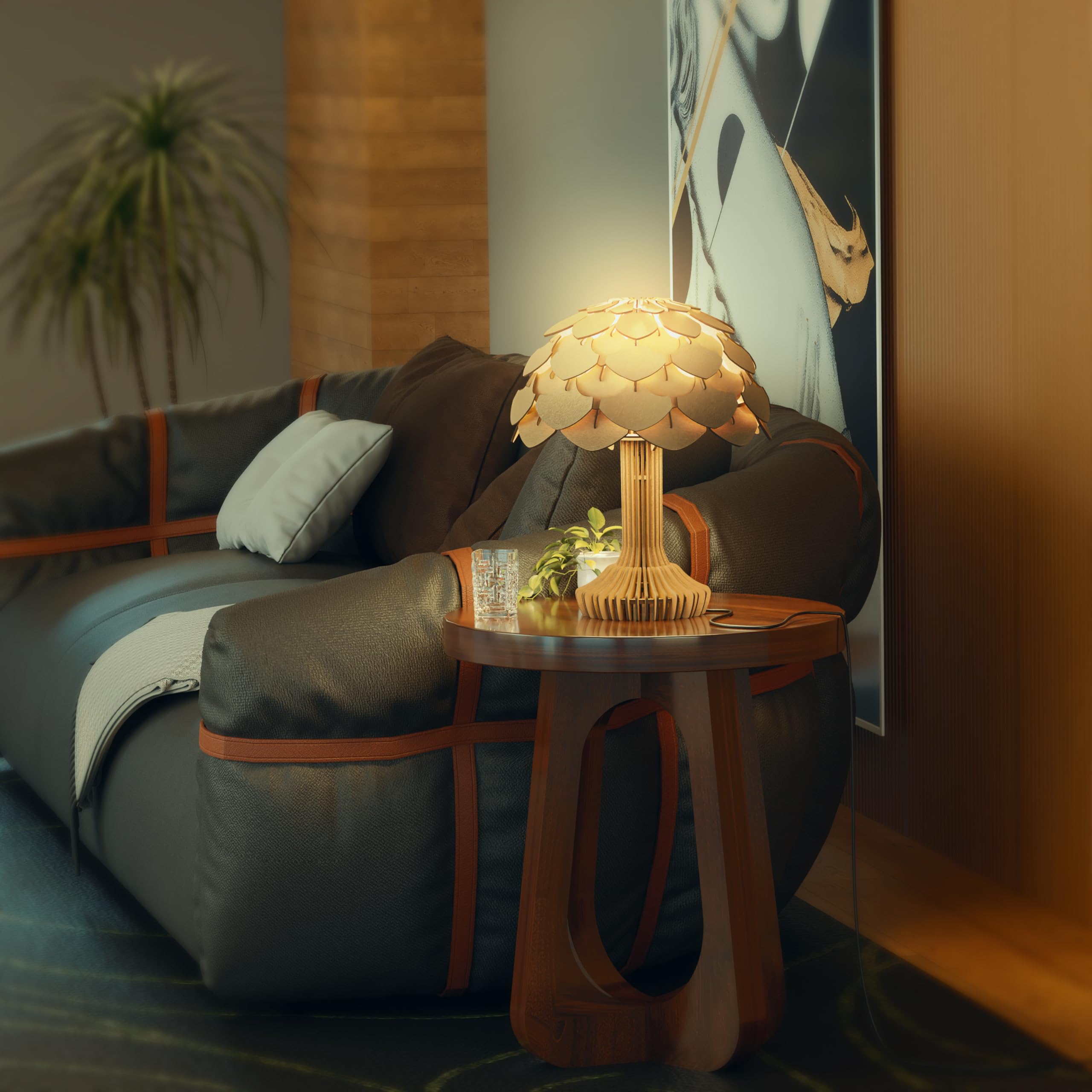 EIGEN Wooden Table Lamp for Bedroom & Study - Natural Wood Night Light with Warm White LED, Modern Home Decor Lighting for Bedside, Living Room, Office - Perfect for Reading & Relaxation (Albero Design)