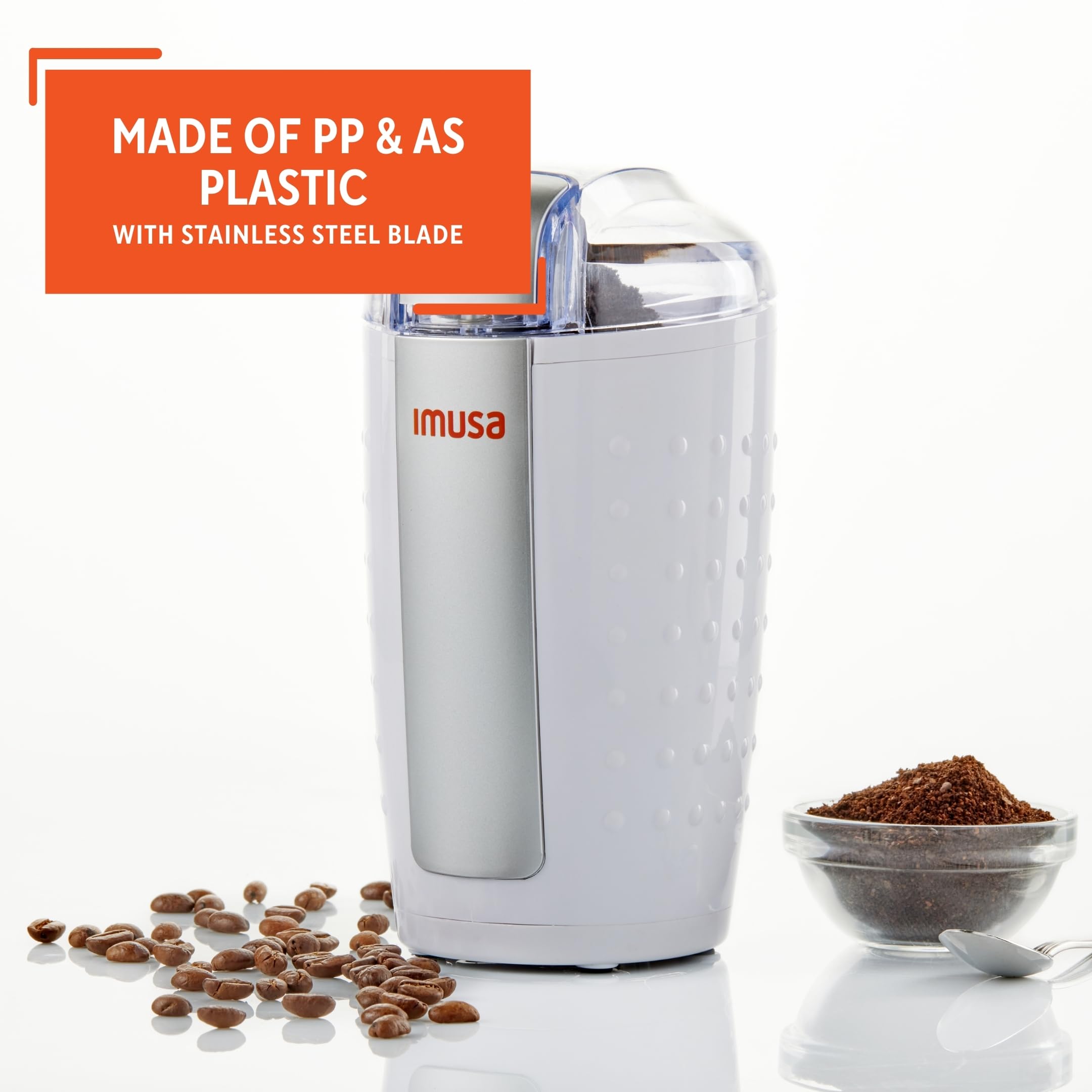 IMUSA 3oz Electric Coffee Grinder & Spice Grinder - White - Perfect for Freshly Ground Coffee & Spices at Home or Office