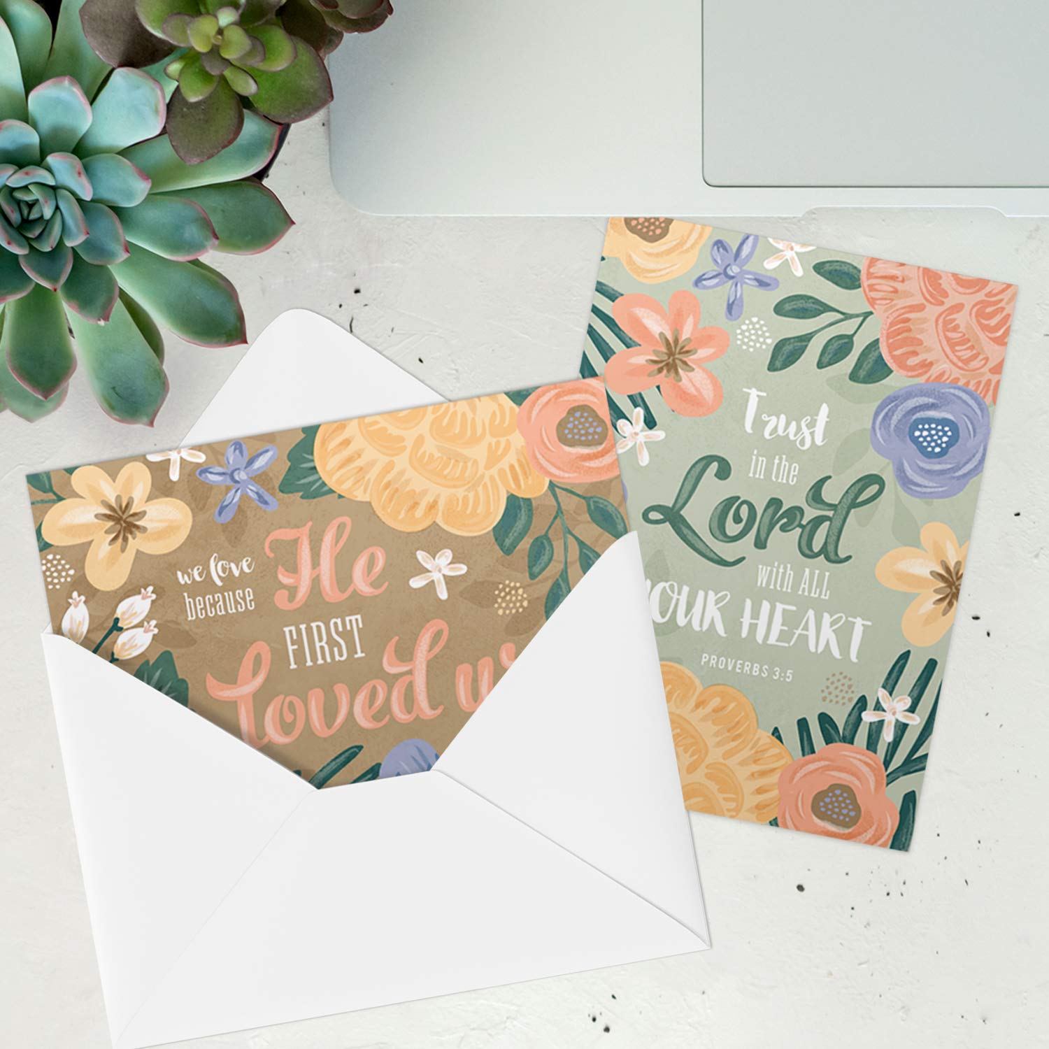 24 Pack Easter Baptism Religious Greeting Cards with Bible Verses - Floral First Communion & Confirmation Note Cards Set (3.5